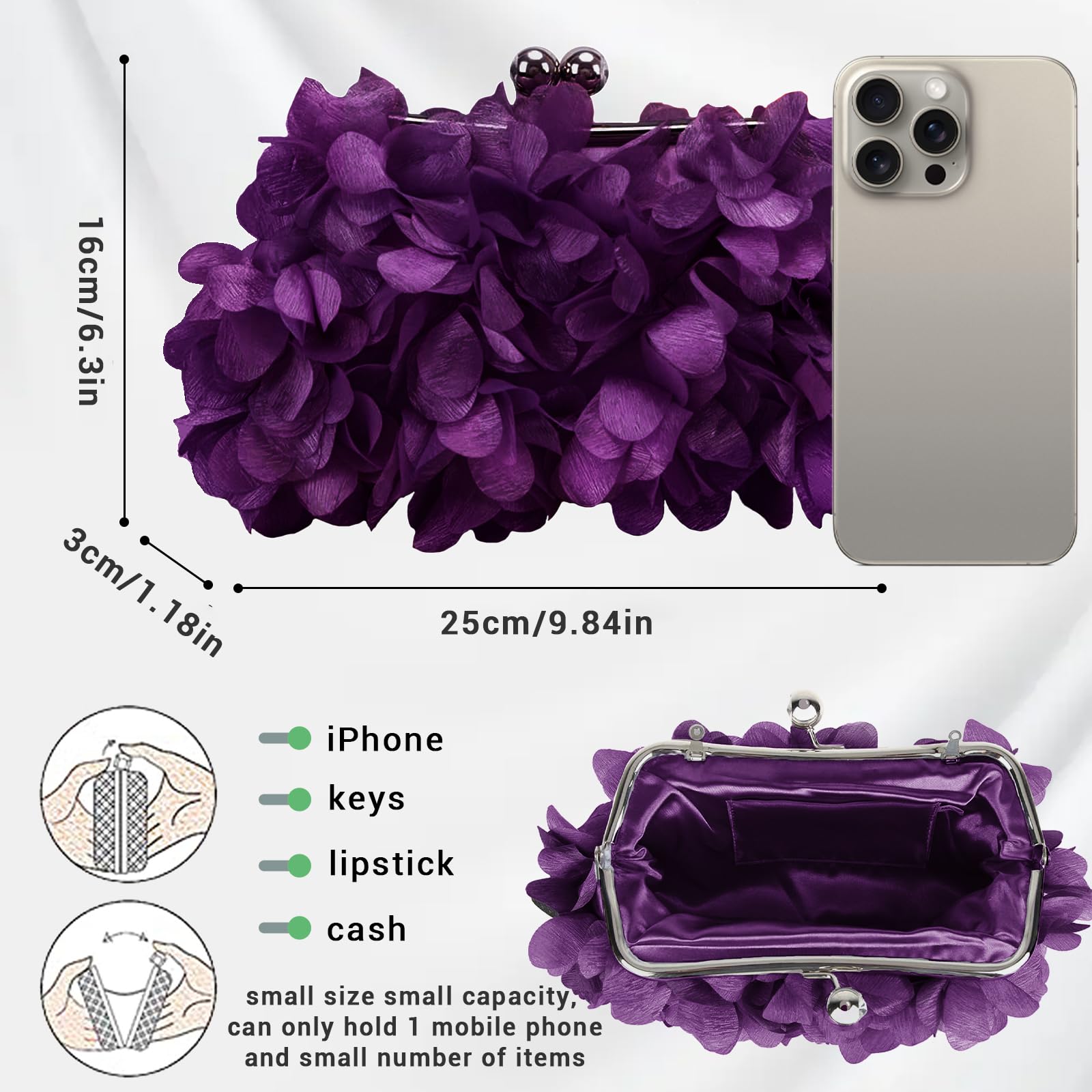 Elegant Women's Evening Purse - Small Floral Clutch Bag with Detachable Chain for Wedding, Party, Prom | Perfect for Formal Events, Date Nights & Special Occasions