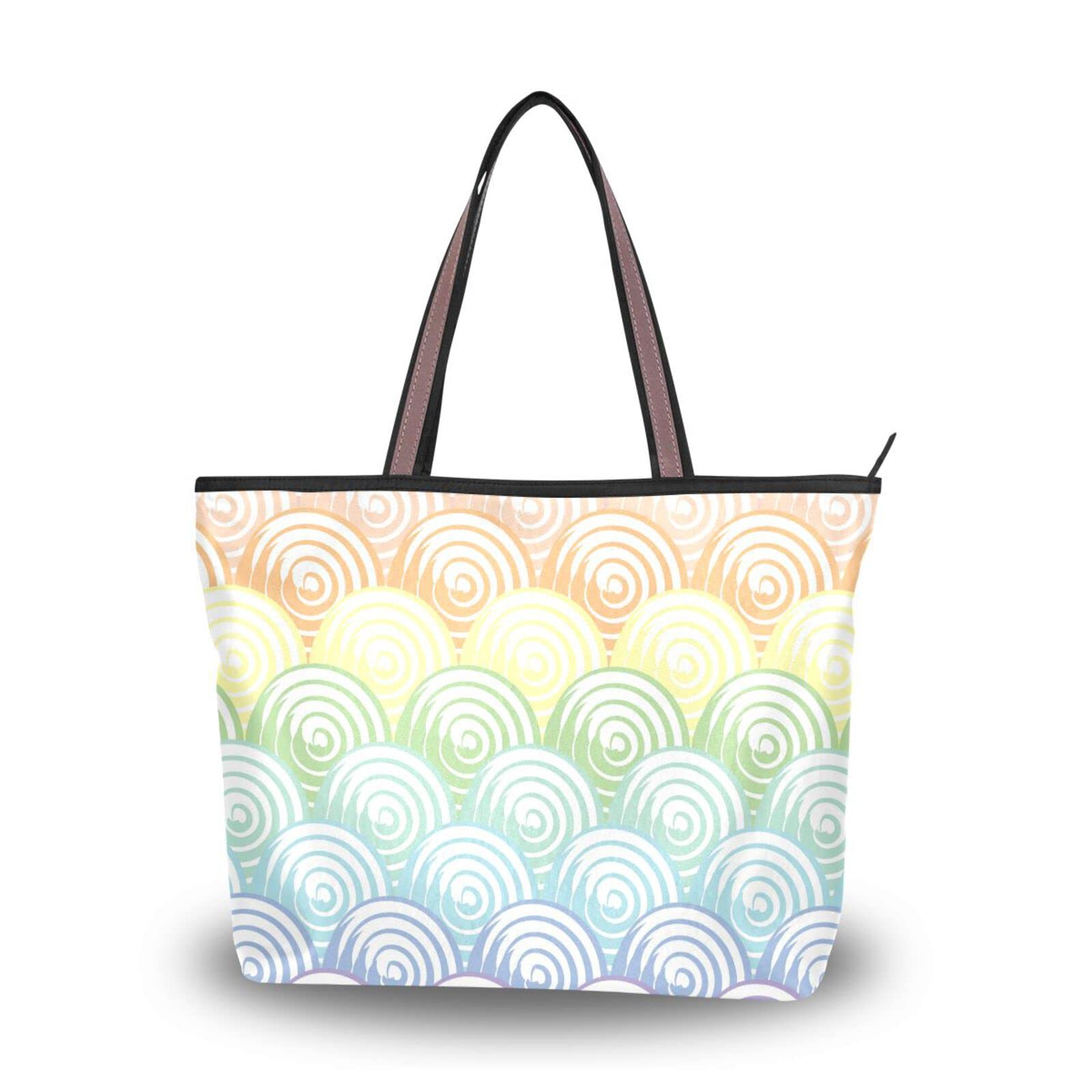Rainbow Swirl Tote Bag with Zipper - Large Capacity Aesthetic Women's Grocery Bag for Shopping, Beach & Daily Use (2 Sizes Available)