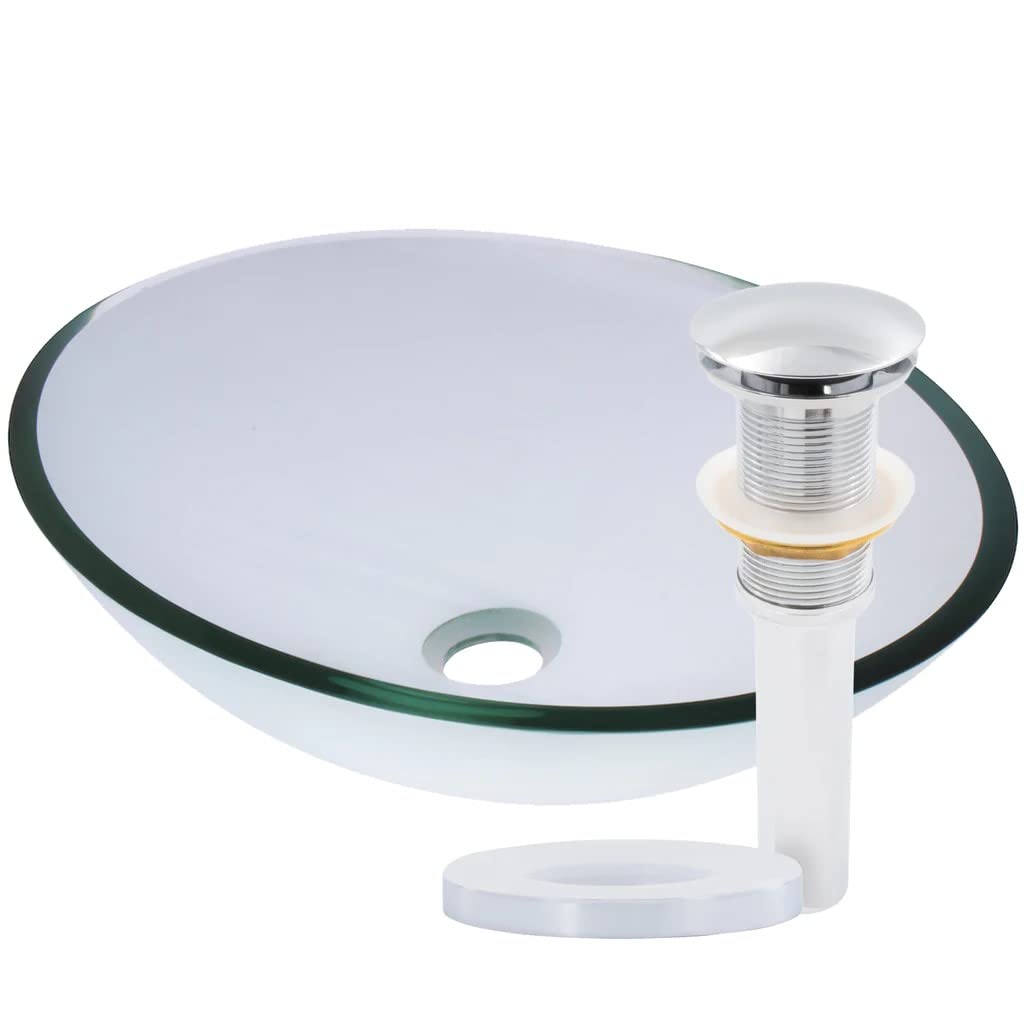 Novatto TIG-8012CCH-AMA Clear Glass Oval Bathroom Sink - Modern Vessel Vanity Sink for Bathroom Remodeling & Powder Room Upgrade