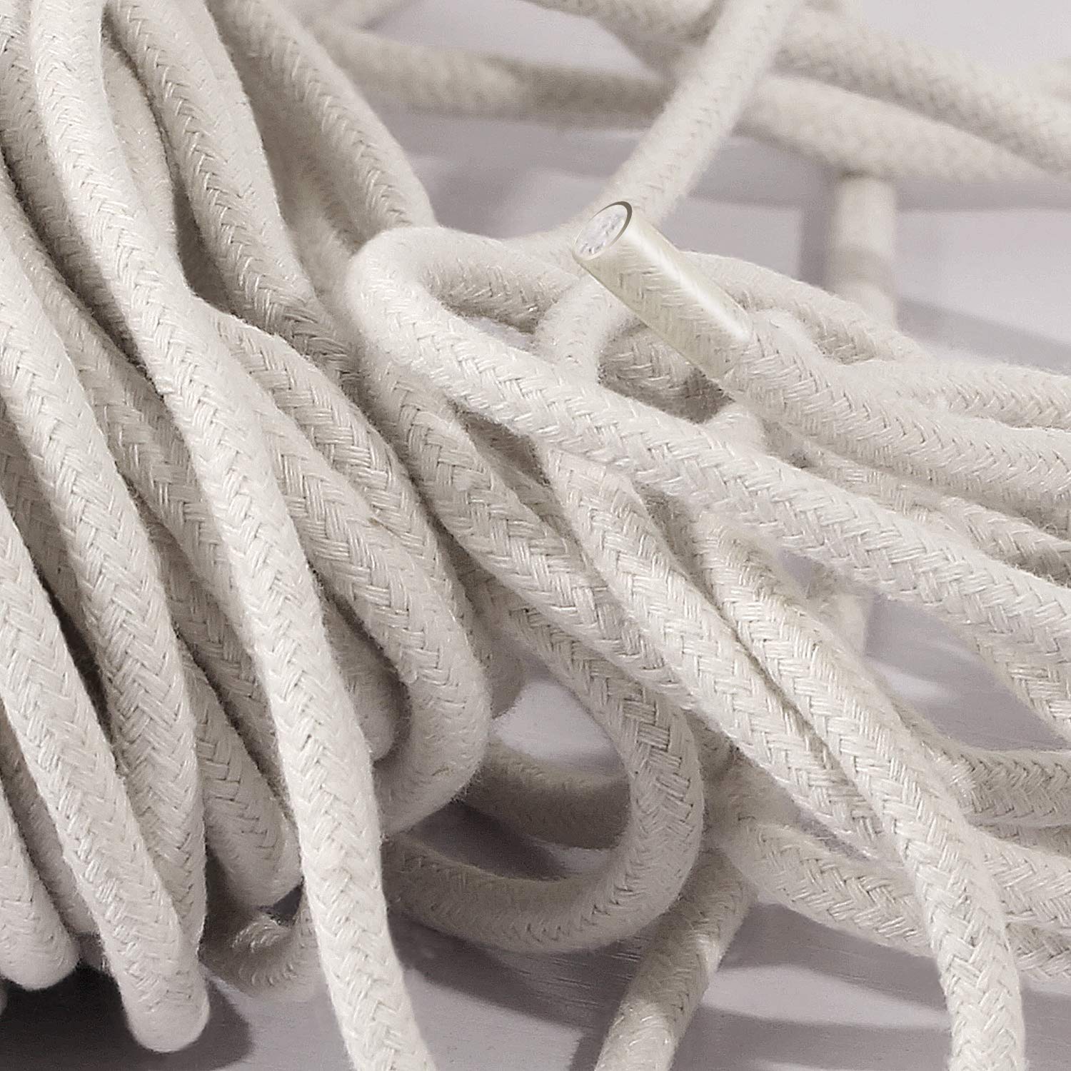 KEILEOHO 328 FT 1/4 Inch White Cotton Rope - Heavy Duty Clothesline, DIY Craft Rope for Knitting, Dream Catchers, Baskets, Bowls & Candle Wicks - Includes 2 Stainless Steel Hooks - Perfect for Indoor/Outdoor Hanging, Home Decor & Creative Projects