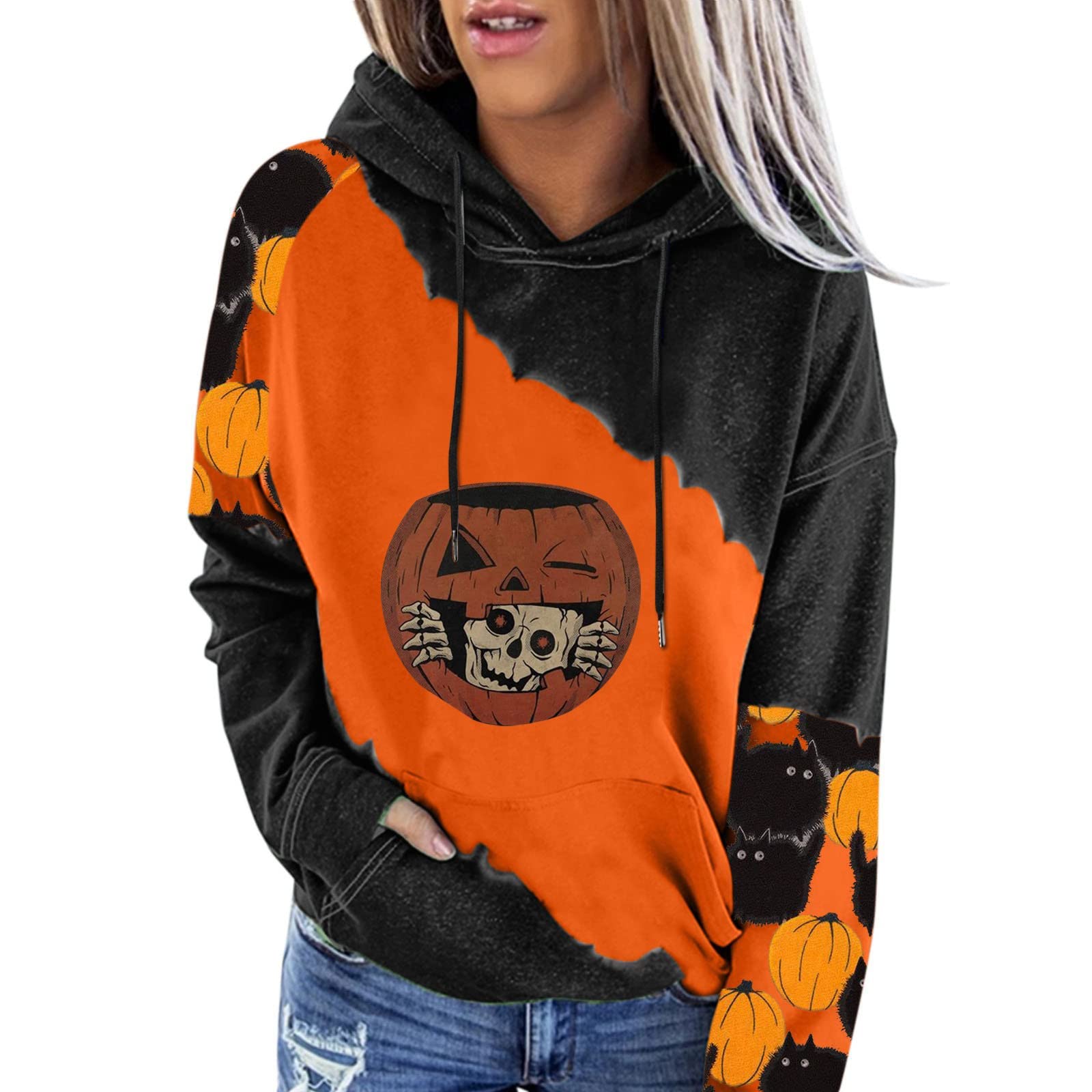 Women's Long Sleeve Casual Sweatshirt Hoodie - Elegant Tunic Top for Fall & Halloween - Loose Fit Comfort Wear for Work, Date Night & Seasonal Parties