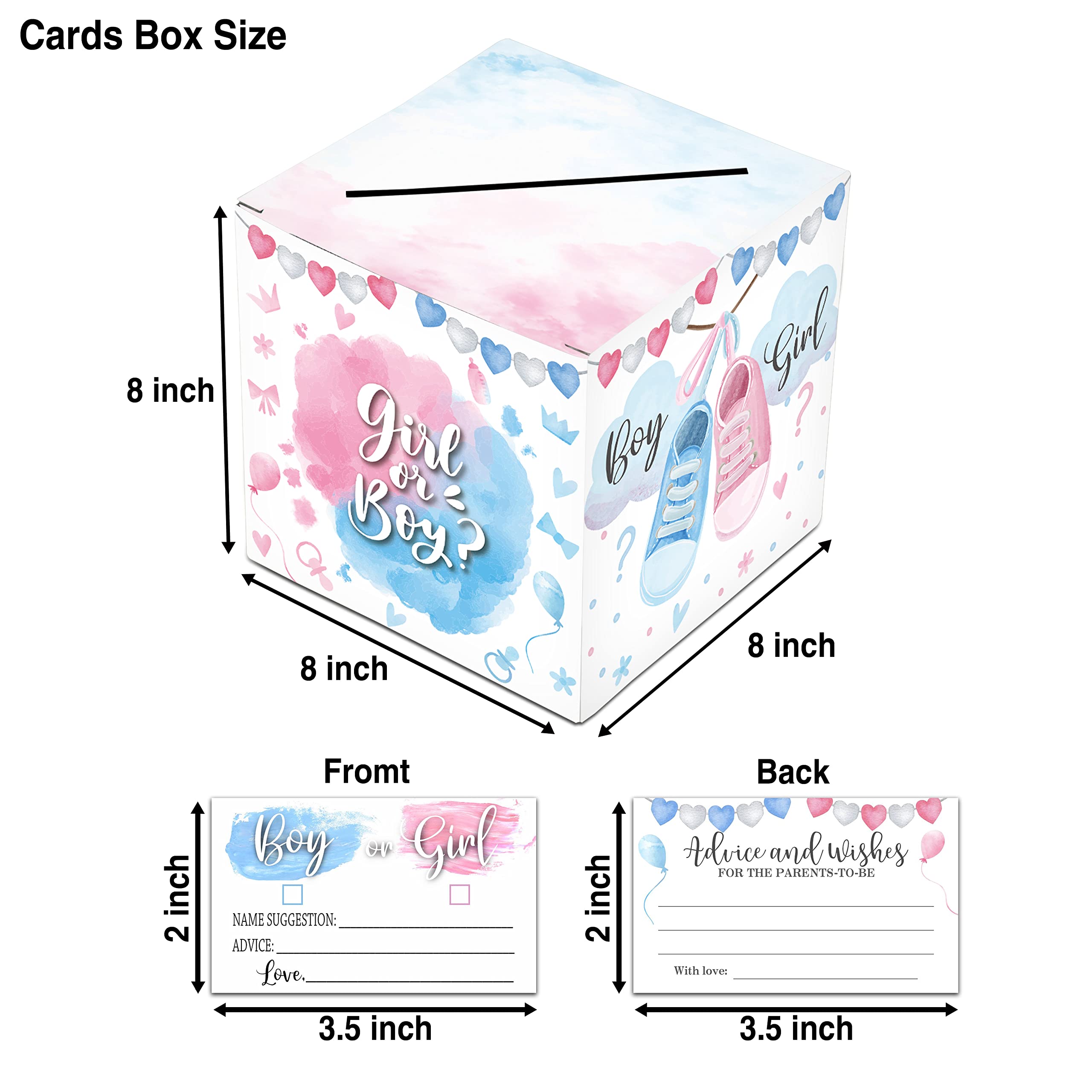 Yuansail Gender Reveal Party Kit - 50 Ballot Cards & Decorative Box Set for Baby Shower Games, Gender Prediction Advice Cards - Perfect for Gender Reveal Events, Baby Showers & Celebration Decorations