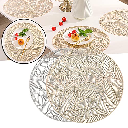 VALINK Round Placemats Set of 4 - Heat Resistant Non-Slip Table Mats for Dining, Coffee, and Restaurants - Decorative Hollow Design with Leaf Pattern - Perfect for Home, Kitchen, and Office Use