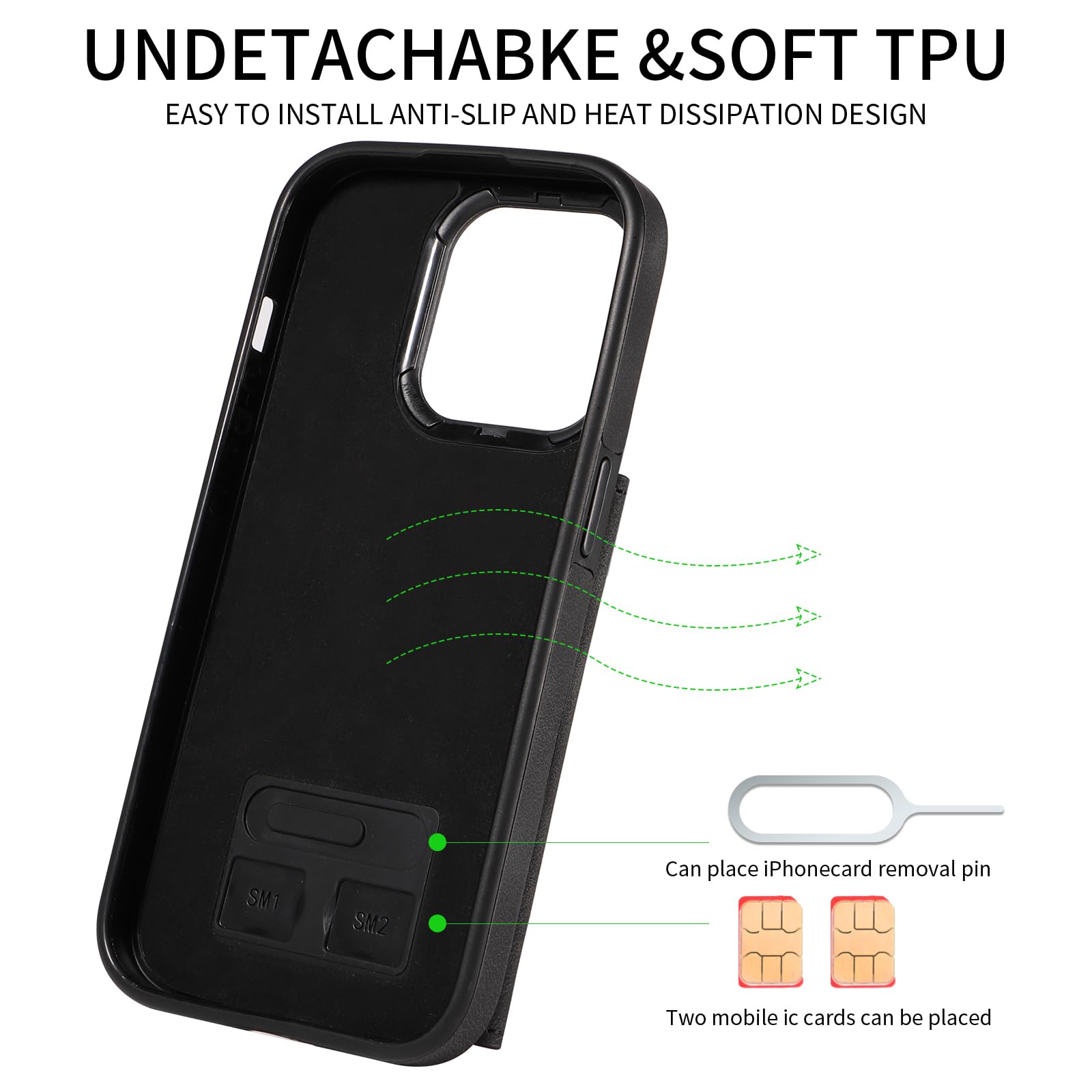 Premium PU Leather Wallet Case for iPhone 14 Pro - Magnetic Flip Cover with Card Holder & 360° Rotating Ring Stand | Shockproof Protective Phone Case for Men & Women | Perfect for Work, Travel & Daily Use (Black)