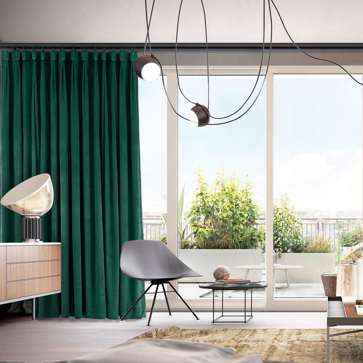 Prim Solid Velvet Blackout Curtains - 84x96 Inch Extra Wide Room Darkening Drapes, Moss Green, 1 Panel - Perfect for Bedroom, Living Room & Home Theater Light Blocking