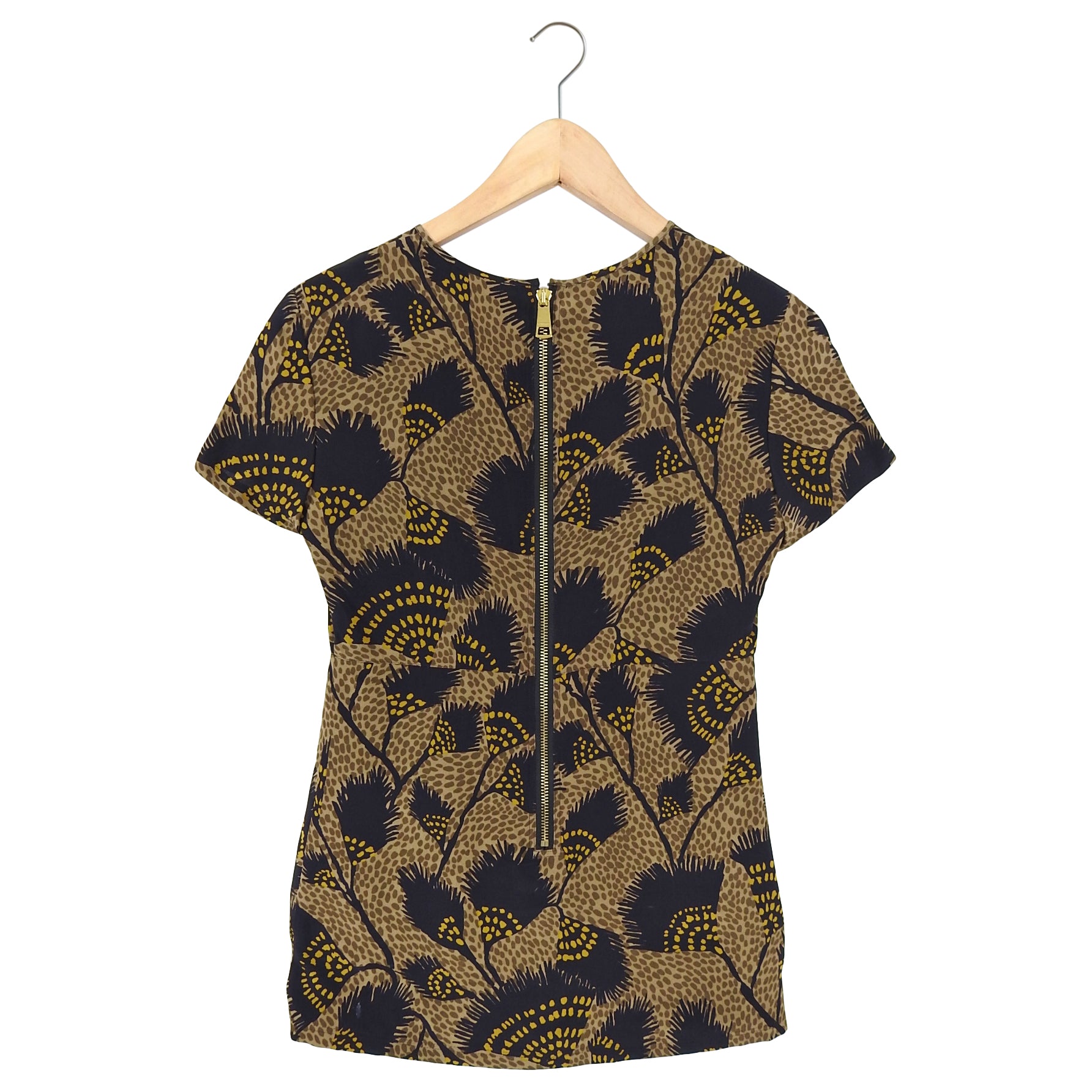 Burberry Short Sleeve Top in Brown & Yellow | Size XS/0 | Casual Summer Wear & Layering Essential