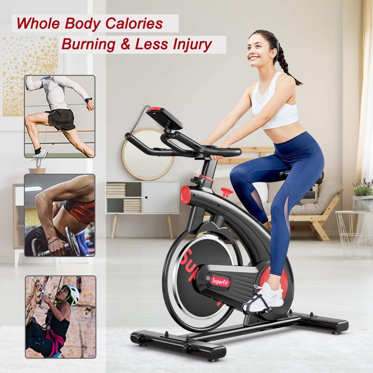 Moccha Indoor Cycling Bike - Silent Belt Drive Exercise Bike with 20 LBS Steel Flywheel, Adjustable Resistance & Heart Rate Monitor - Perfect for Home Gym, Cardio Workouts & Indoor Training - Black and Red