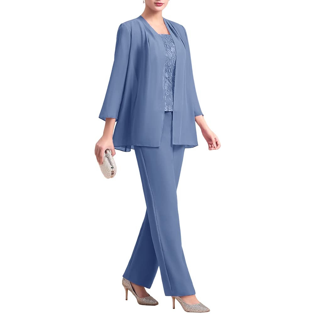 Zongqiven Women's 3-Piece Chiffon Pantsuit Set with Lace Detailing - Elegant Mother of the Bride Outfit, Wedding Guest Dress & Formal Evening Wear for Special Occasions