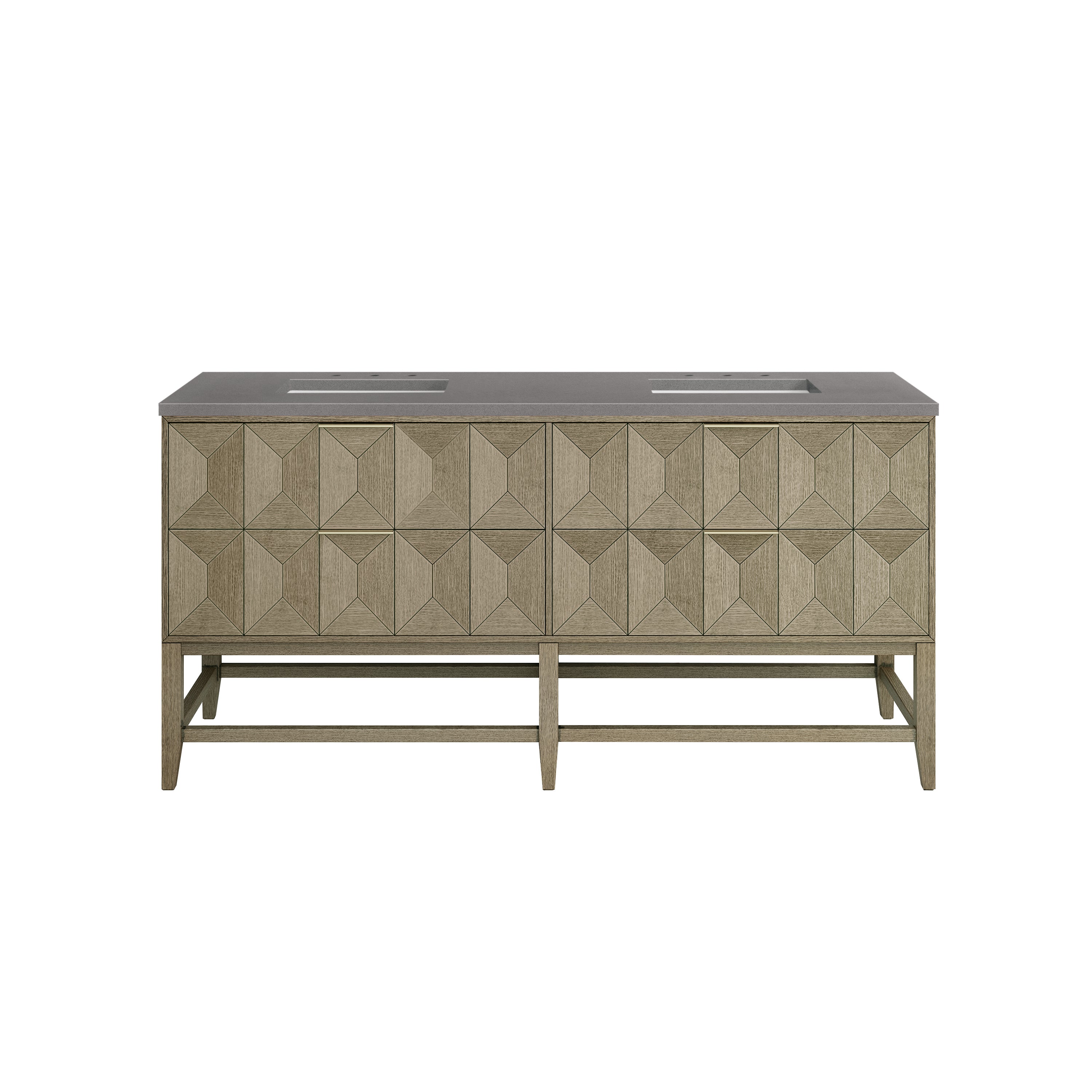 Emmeline 72 Inch Double Bathroom Vanity with Pebble Oak Finish & 3CM Grey Expo Top - Perfect for Master Bathroom, Guest Bath, or Modern Home Renovation