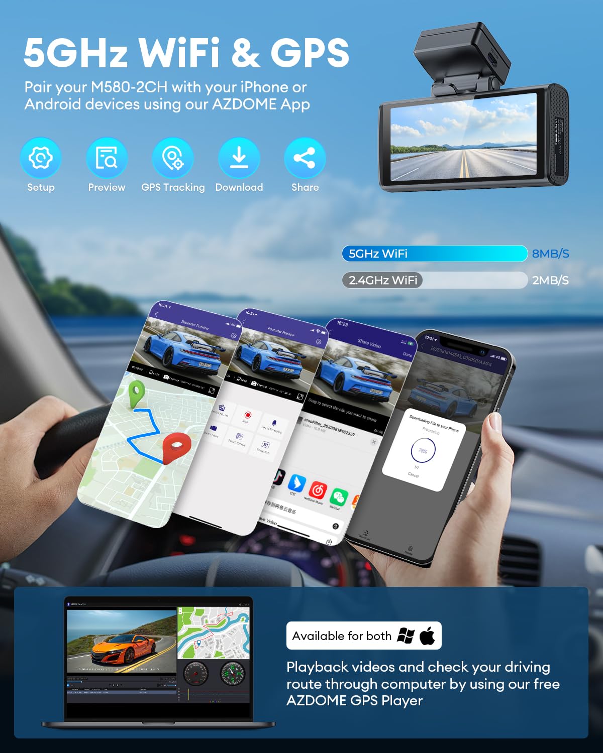 AZDOME M580 5K Dual Dash Cam with 4