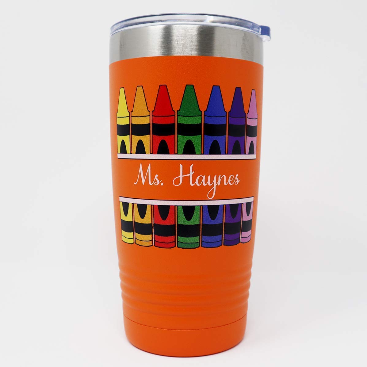 Personalized Teacher Crayons 20oz Insulated Tumbler with Lid & Straw - Custom Name Engraved Stainless Steel Cup - Perfect for Teacher Appreciation Gifts, Back to School, Classroom Rewards & Everyday Use