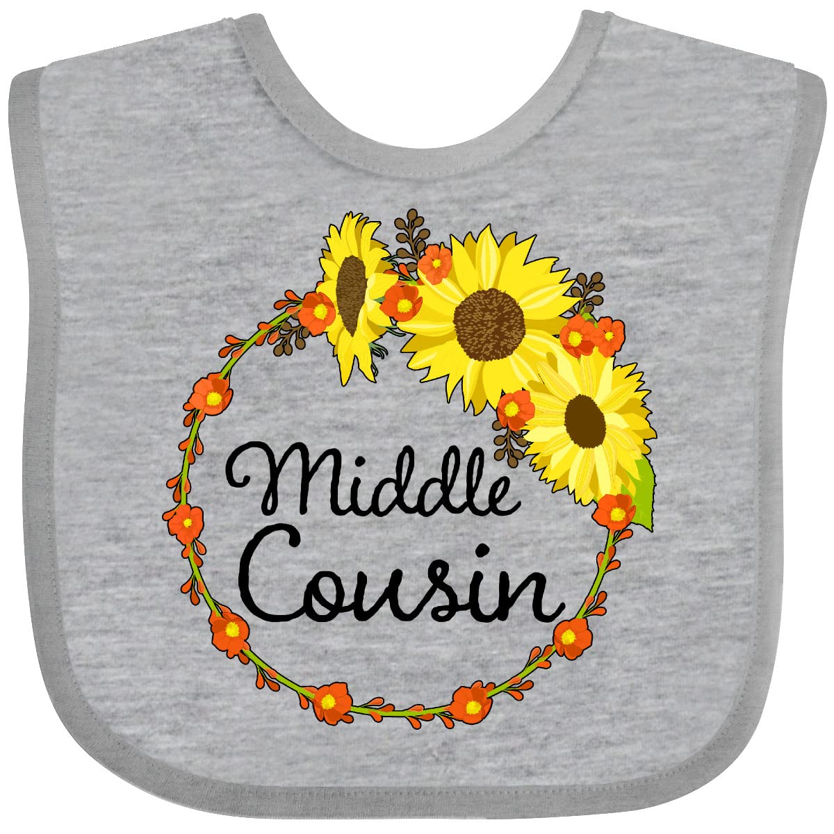 Inktastic Middle Cousin Sunflower Wreath Baby Bib - Soft Cotton Drool Bib for Infants & Toddlers - Perfect for Feeding, Teething, and Everyday Use