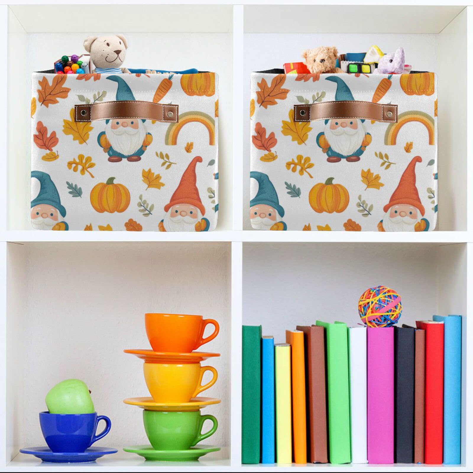 Large Foldable Pumpkin Gnome Storage Baskets with Handles - 2 Pack, Multi-Functional Closet Organizer for Toys, Books & Clothes | Perfect for Nursery, Playroom & Bedroom Storage Solutions