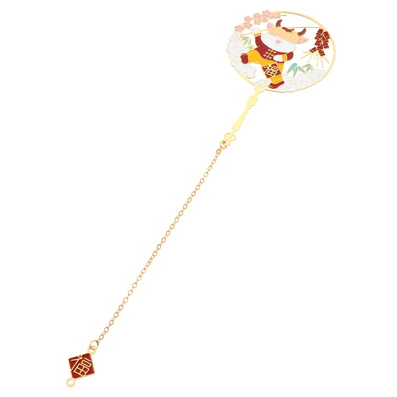 Toddmomy 1-Piece Cow-Themed Metal Bookmark - Circular Fan Design with Pendant for Students | Durable & Creative Reading Accessory for Books, Journals, and Gifts