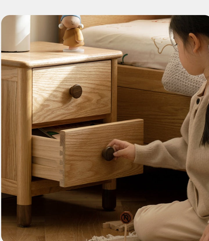Solid Oak Wood Nightstand with Two Drawers - Bedside Table for Bedroom, Living Room, or Office Storage