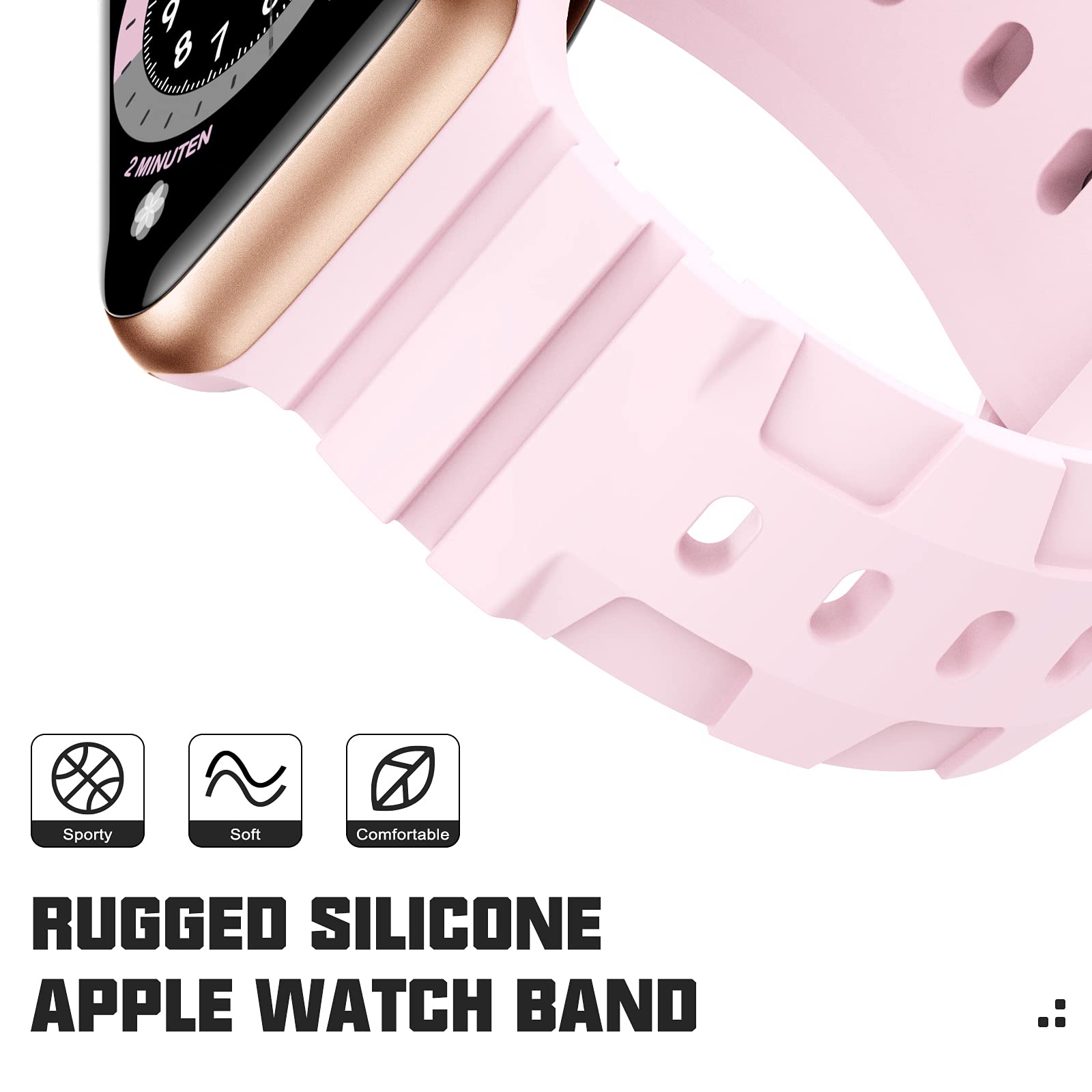 Recoppa Soft Silicone Replacement Band Compatible with Apple Watch Ultra 2/Series 9/8/7/6/5/4/SE - 42mm 44mm 45mm 49mm Sizes for Men & Women | Durable Strap for Workouts, Running & Everyday Wear (Black)