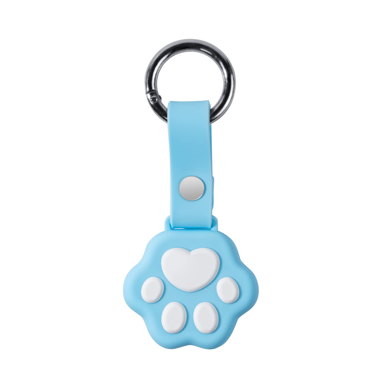 GeekShare Soft Silicone Cat Paw AirTag Holder with Keychain - Anti-Scratch Tracker Cover for Apple AirTags - Pet Collar Accessories for Cats, Dogs & Keychains (Blue) - Perfect for Tracking Pets, Keys & Backpacks