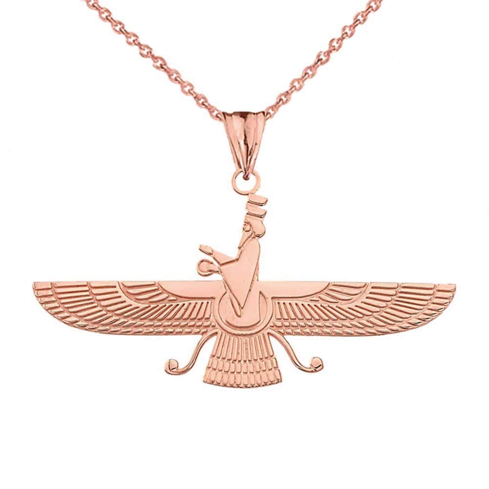 14k Rose Gold Persian Faravahar Pendant Necklace - Elegant Zoroastrian Jewelry for Women, Gift for Persian Culture Lovers | Perfect for Special Occasions, Religious Ceremonies & Cultural Events