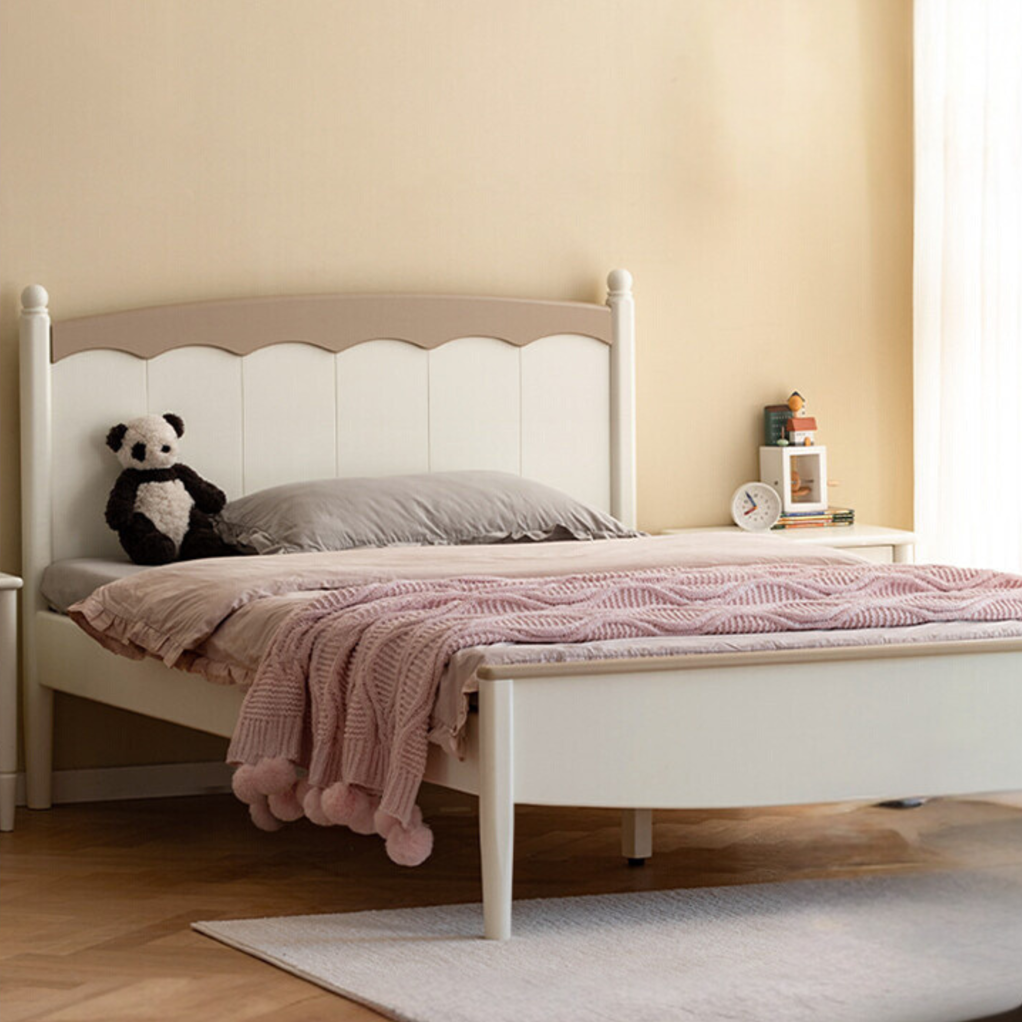 Modern Poplar Solid Wood Kids Bed - Sturdy, Safe & Eco-Friendly for Boys & Girls Bedroom, Nursery or Guest Room
