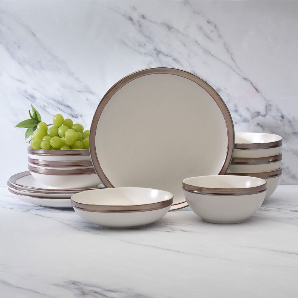 Miller White 12-Piece Dinnerware Set - Porcelain Plates, Bowls & Mugs for 4 People - Elegant Dinnerware for Family Meals, Dinner Parties & Everyday Use