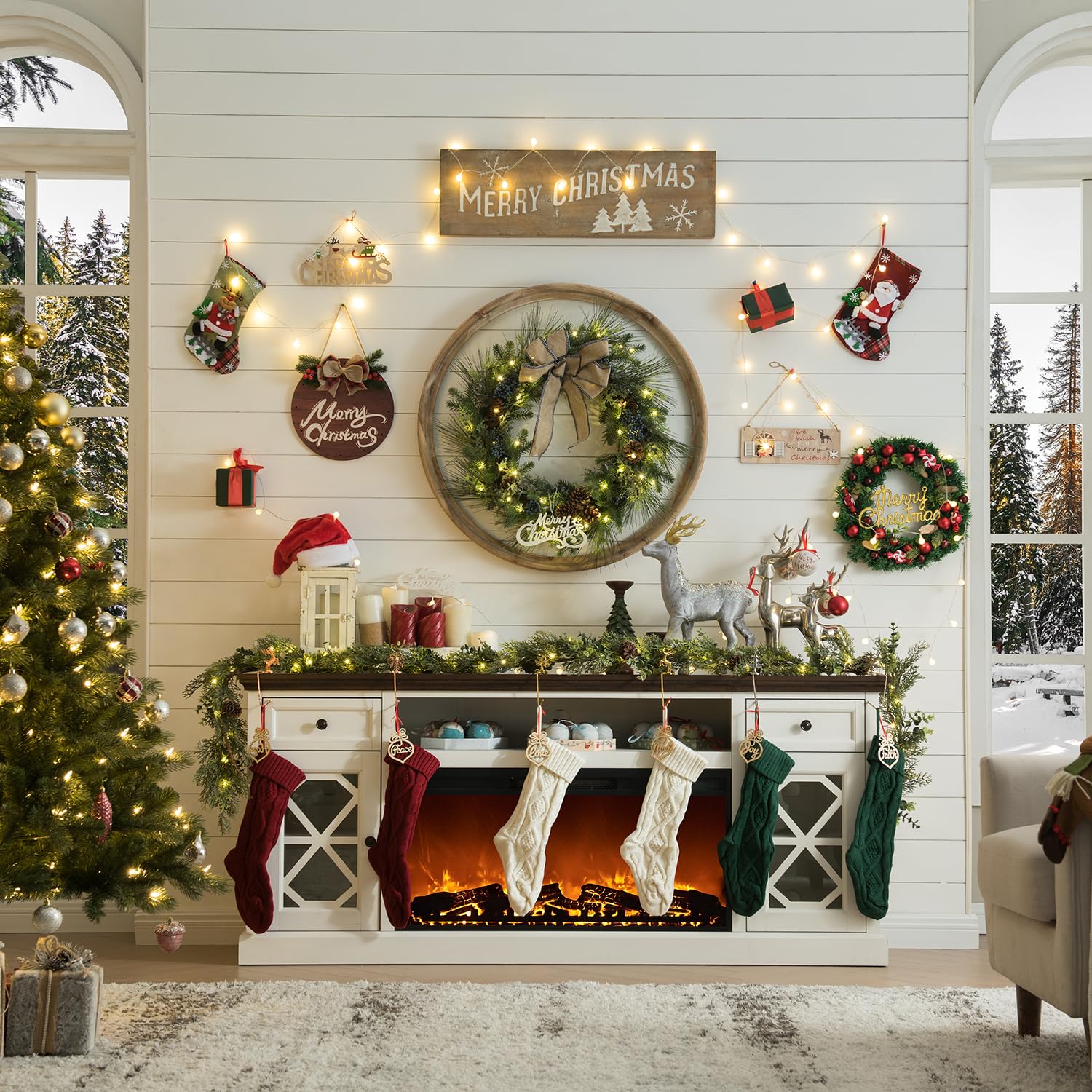 Farmhouse Electric Fireplace TV Stand for 80 Inch TVs - 31