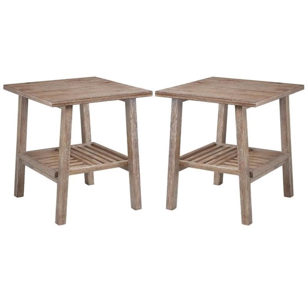 Home Square Sonoma End Table Set of 2 - Distressed Barnwood Finish with Wire-Brush Texture - Perfect for Living Room, Bedroom, or Office Side Tables