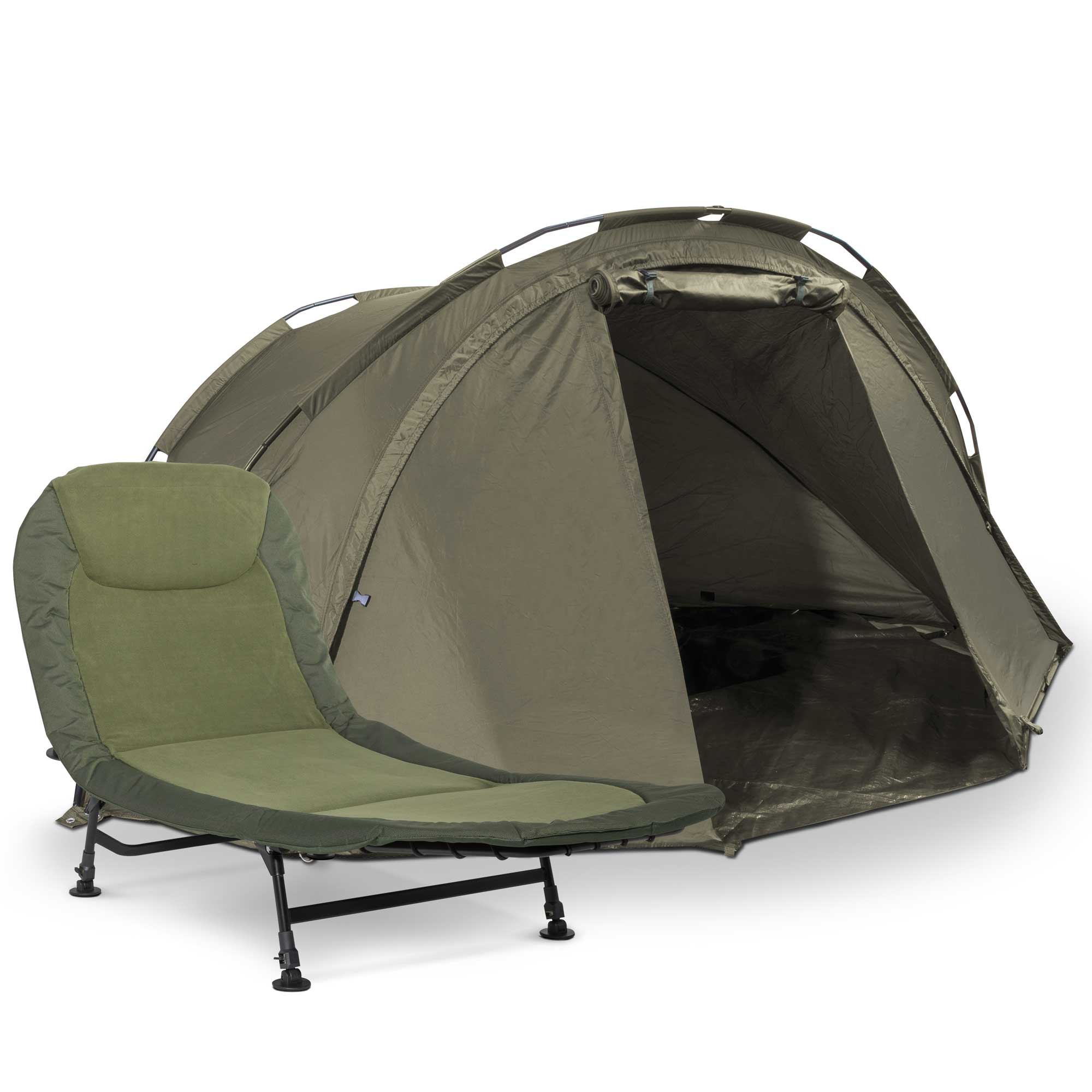 1 Man Fishing Bivvy Tent - Waterproof UV Protection Shelter with Quick Assembly Pre-Threaded Poles & Adjustable Bedchair DL141 - Perfect for Carp Fishing, Camping, and Outdoor Adventures