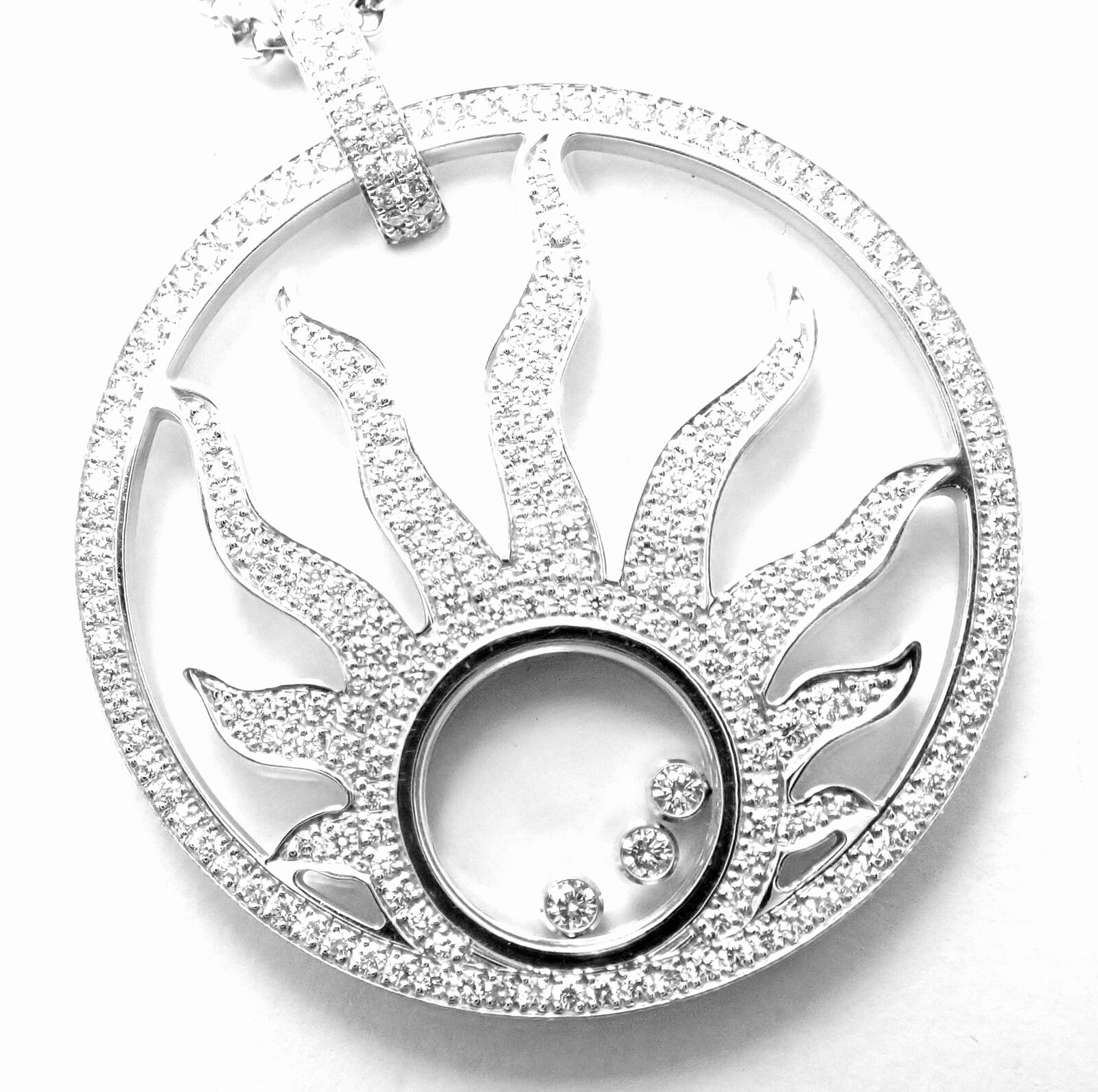 Authentic Chopard Happy Diamond Sun 18K White Gold Pendant Necklace for Women - Luxury Diamond Jewelry Gift for Anniversary, Birthday & Special Occasions