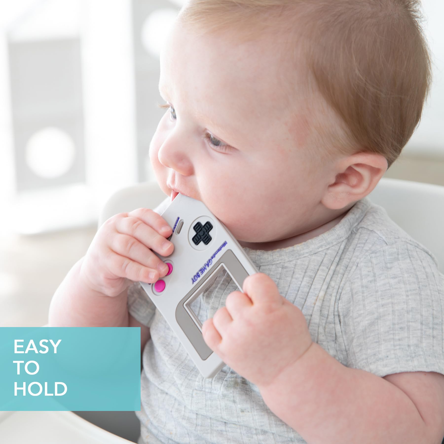 Bumkins Baby Teething Freezer Toy Keys Rings - Soft Flexible Silicone Pacifier for Infants 3+ Months | Safe Chewable Cool Teether for Gum Relief | Freezable Sensory Textured Gameboy Design | Perfect for Soothing Sore Gums at Home or On-the-Go