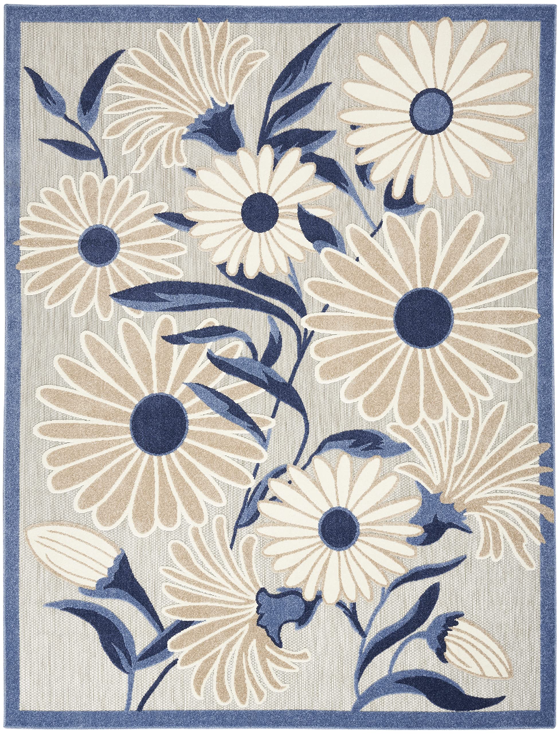 Nourison Aloha Indoor/Outdoor Blue/Grey 6' x 9' Area Rug - Easy to Clean, Non-Shedding, Stain Resistant | Perfect for Bedroom, Living Room, Dining Room & Kitchen Decor | Durable for High Traffic Areas & Pet-Friendly Homes