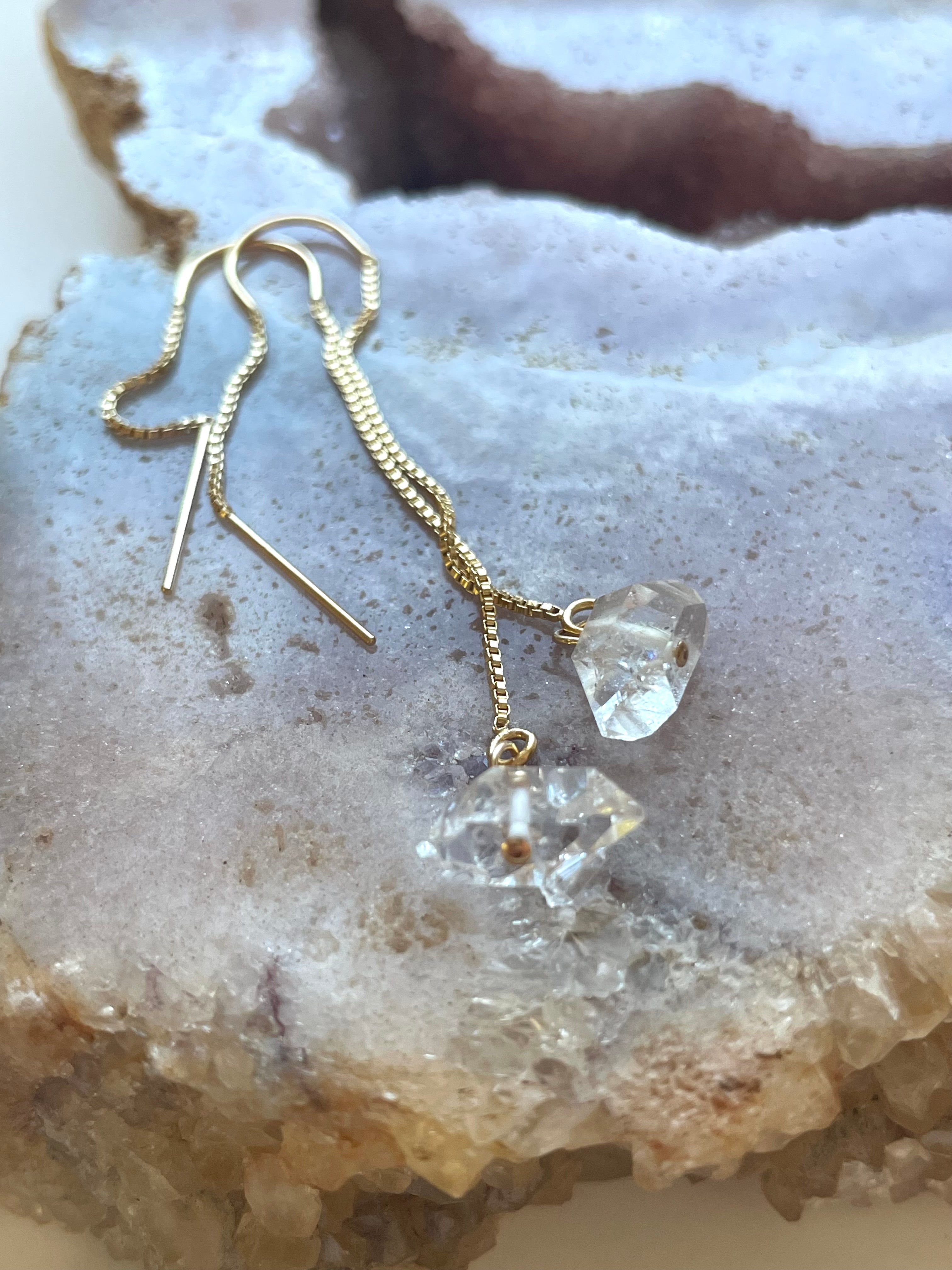 Herkimer Diamond Threader Earrings - 14K Gold Filled or Sterling Silver Dangle Earrings for Women | Elegant Everyday Jewelry & Gift for Bridesmaids