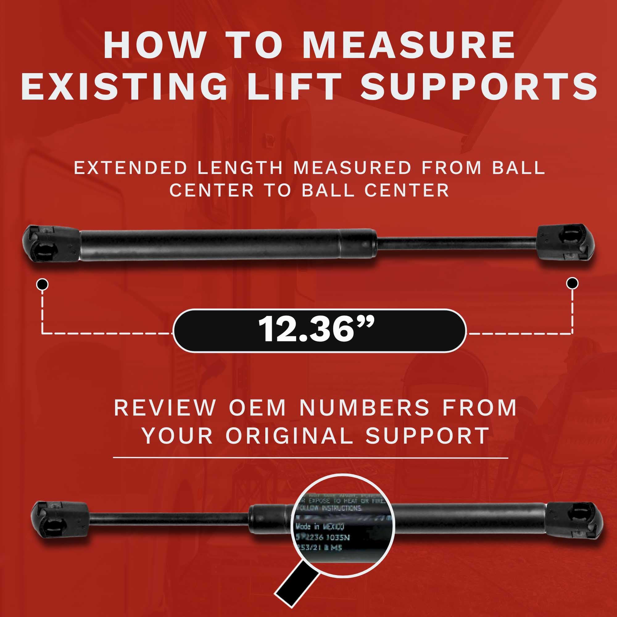 10mm Nylon End Lift Supports (2-Pack) - 12.4 Inch Extended, 49lbs Capacity - Heavy Duty Shocks Struts for Car Hoods, Truck Beds, RV Doors & Storage Compartments
