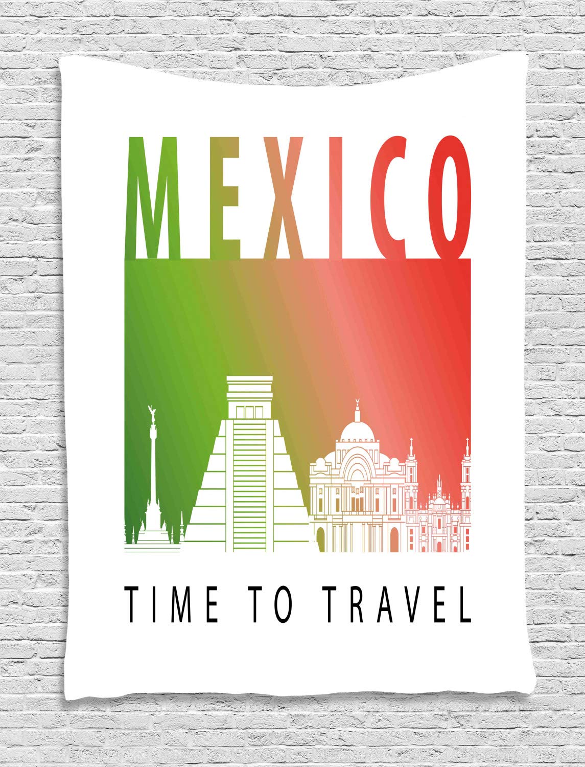 Ambesonne Travel Tapestry - Mexico Calligraphy & Landmark Wall Art Decor for Bedroom, Living Room, Dorm | 60