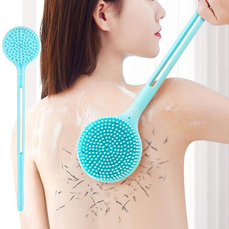 Simxen Dual-Sided Silicone Body Scrubber & Massage Brush with Long Handle - Exfoliating Shower Brush for Back, Legs & Full Body Care - Perfect for Bath, Spa & Home Relaxation Therapy