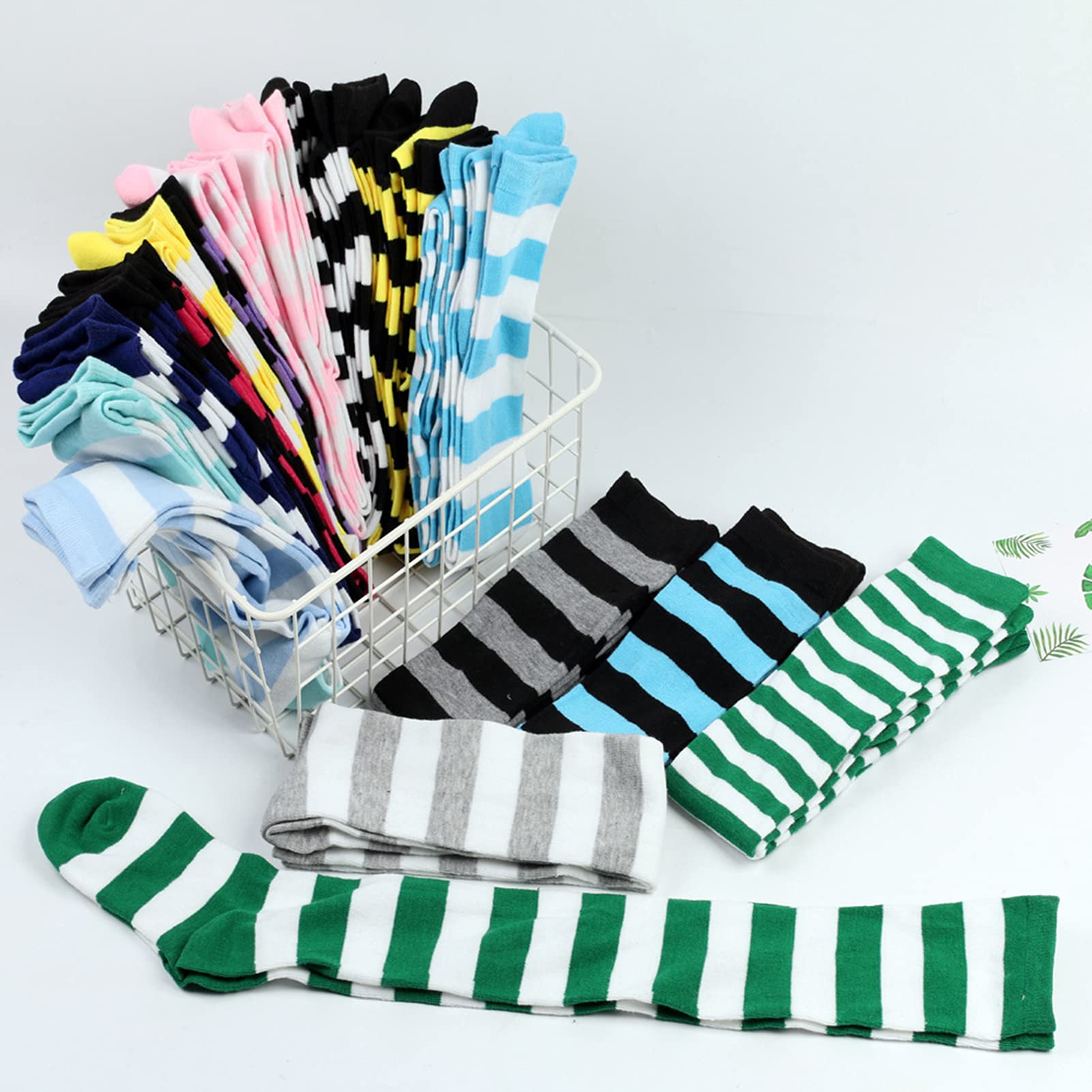 Aivtalk Women's Extra Long Opaque Striped Over Knee Thigh High Stockings Socks - Fashionable & Comfortable for Daily Wear, Office, Party & Cosplay