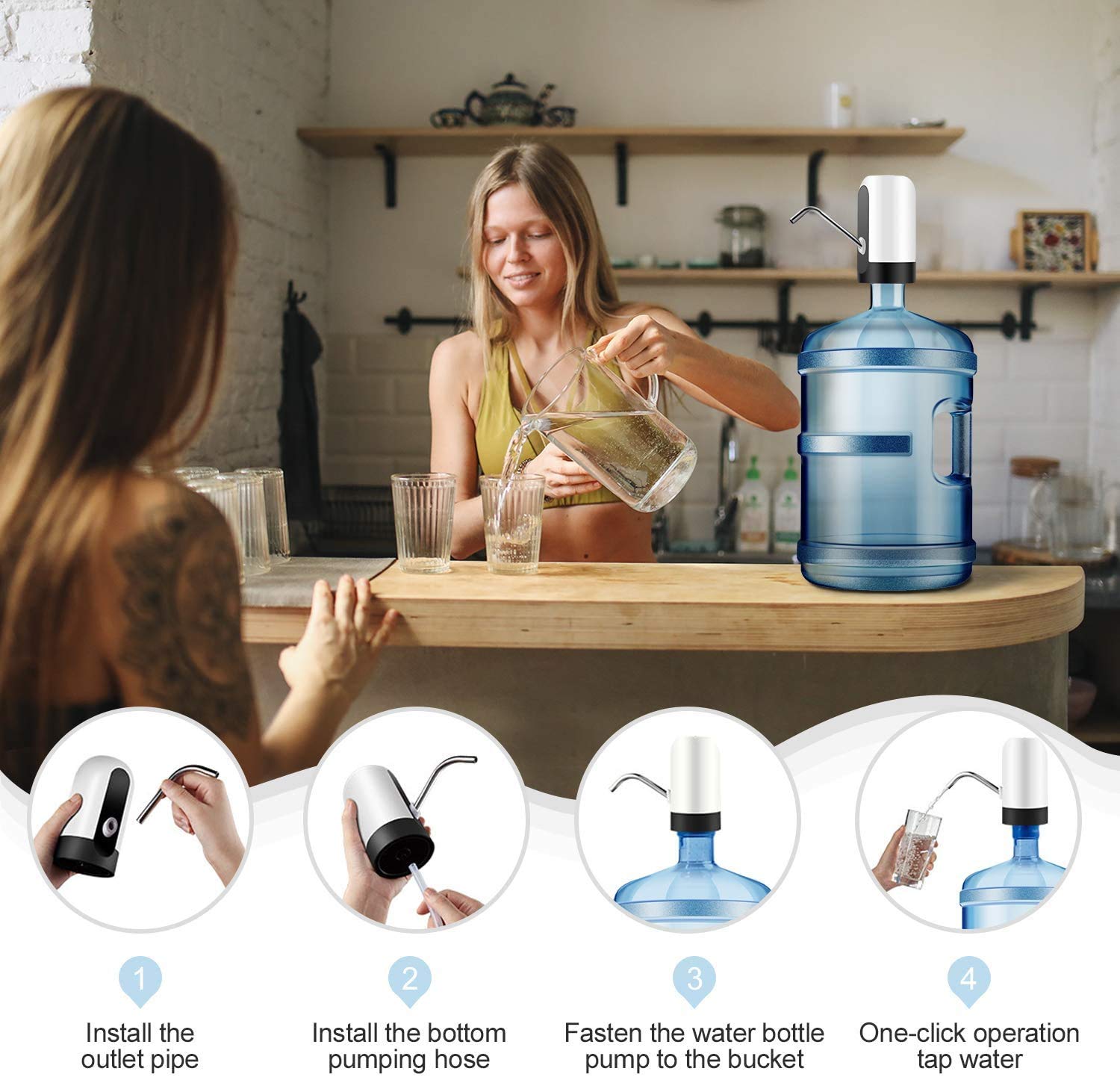 5 Gallon Water Dispenser Pump with USB Charging - Electric Automatic Water Bottle Pump for Home, Office, Camping & Outdoor Use - White Portable Drinking Water Solution