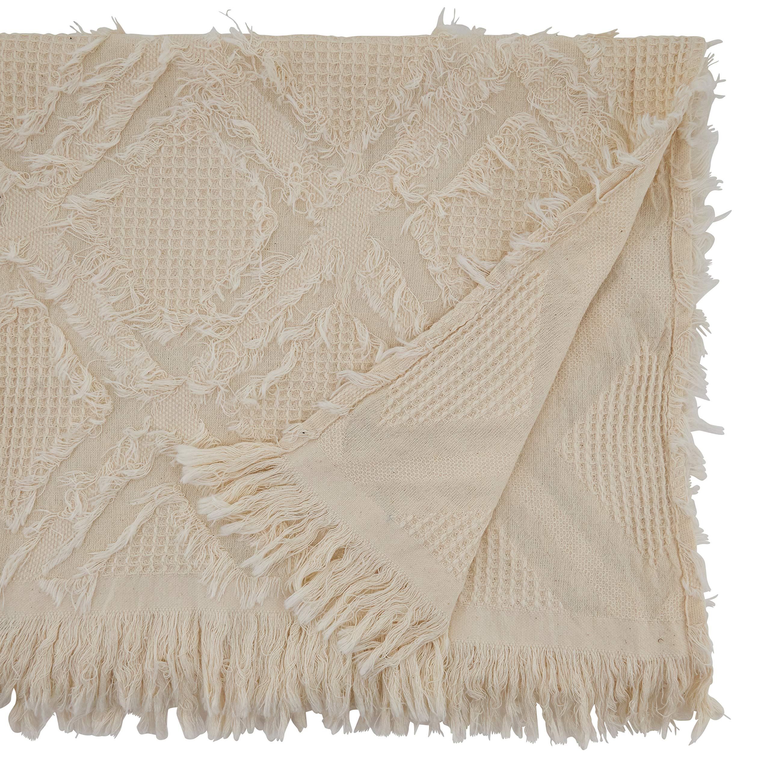 SARO LIFESTYLE Ivoryline Collection Fringe Waffle Weave Table Runner - 16