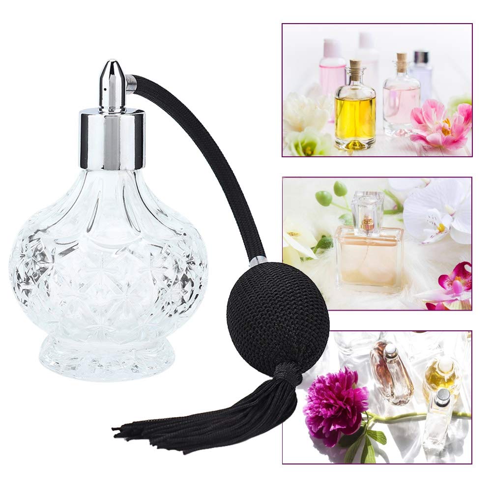 Premium Crystal Round Perfume Atomizer - Refillable Empty Perfume Spray Bottle with Elegant Ornaments for Fragrance, Essential Oils & Skincare Liquids | Perfect for Travel, Purse & Vanity Organizing