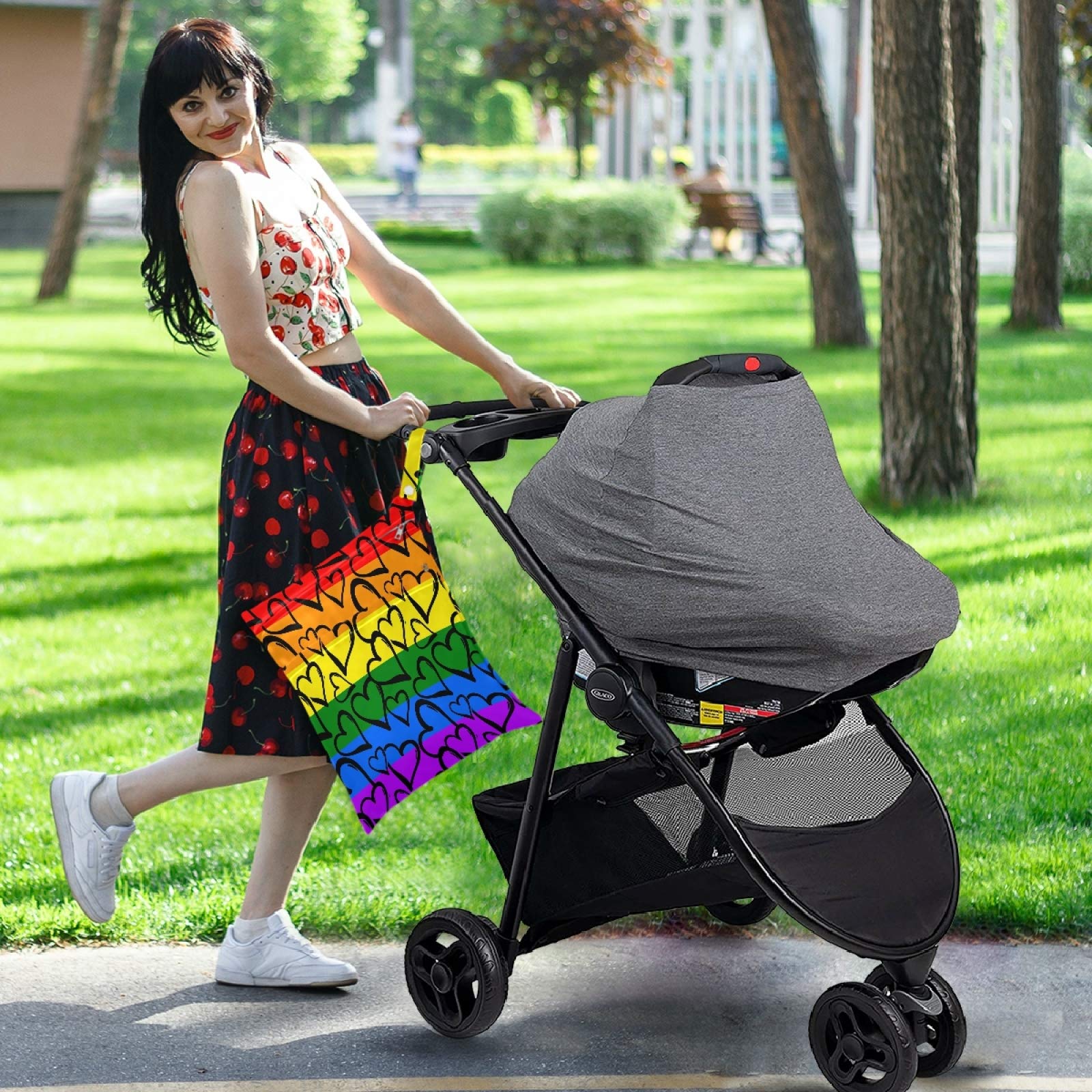 Visesunny Valentine's Day Heart Rainbow Stripe 2-Piece Wet Bag Set - Waterproof Zippered Pockets, Washable & Reusable for Travel, Beach, Pool, Daycare, Stroller | Perfect for Diapers, Gym Clothes, Swimsuits & Toiletries Organization