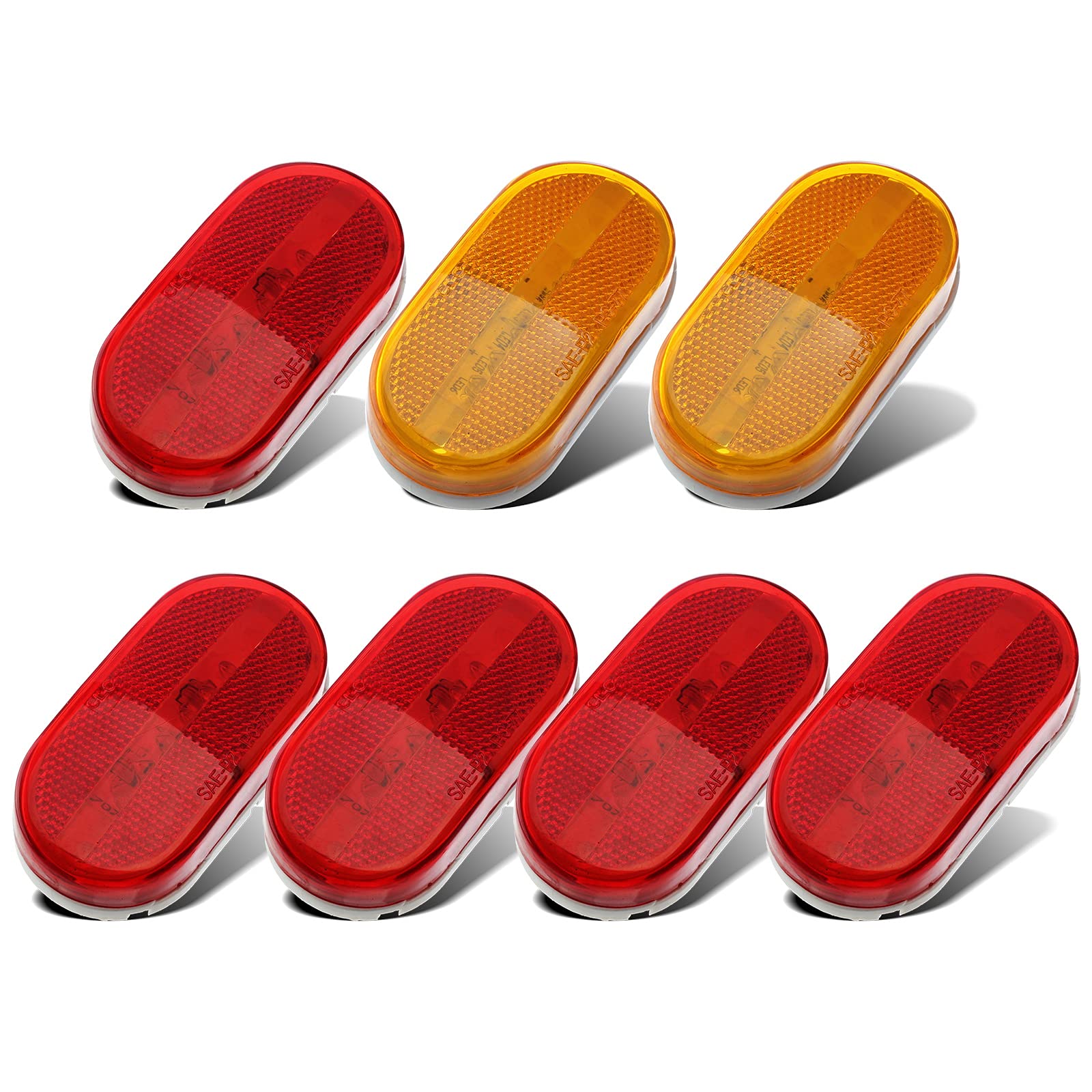 Partsam 5 Red + 2 Amber 4 Inch LED Trailer Lights - Waterproof RV Camper Clearance Marker Lights with 6 Diodes, Surface Mount, Sealed Design - Perfect for Semi Trucks, Trailers, Boats & Campers