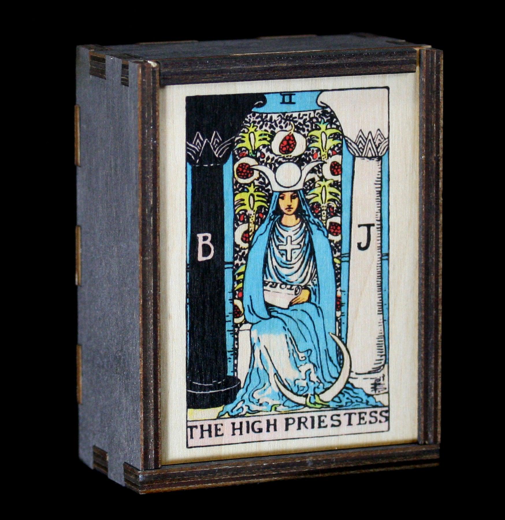 The High Priestess Tarot Card Stash Box - Premium Wooden Storage for Tarot Decks & Spiritual Tools | Perfect for Meditation, Divination & Sacred Space Organization