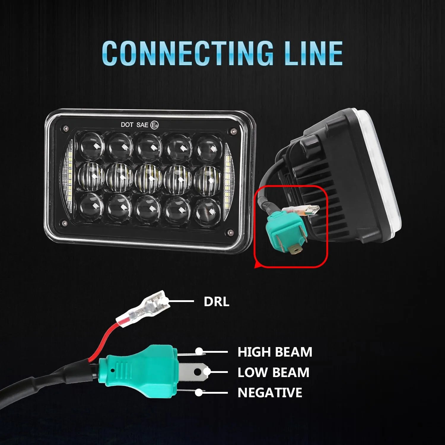 60W 4x6 Inch LED Headlight Kit with DRL - Compatible with Peterbilt, Kenworth, Freightliner, Ford, Chevrolet Trucks | High-Performance Rectangular Replacement for Improved Night Driving & Safety