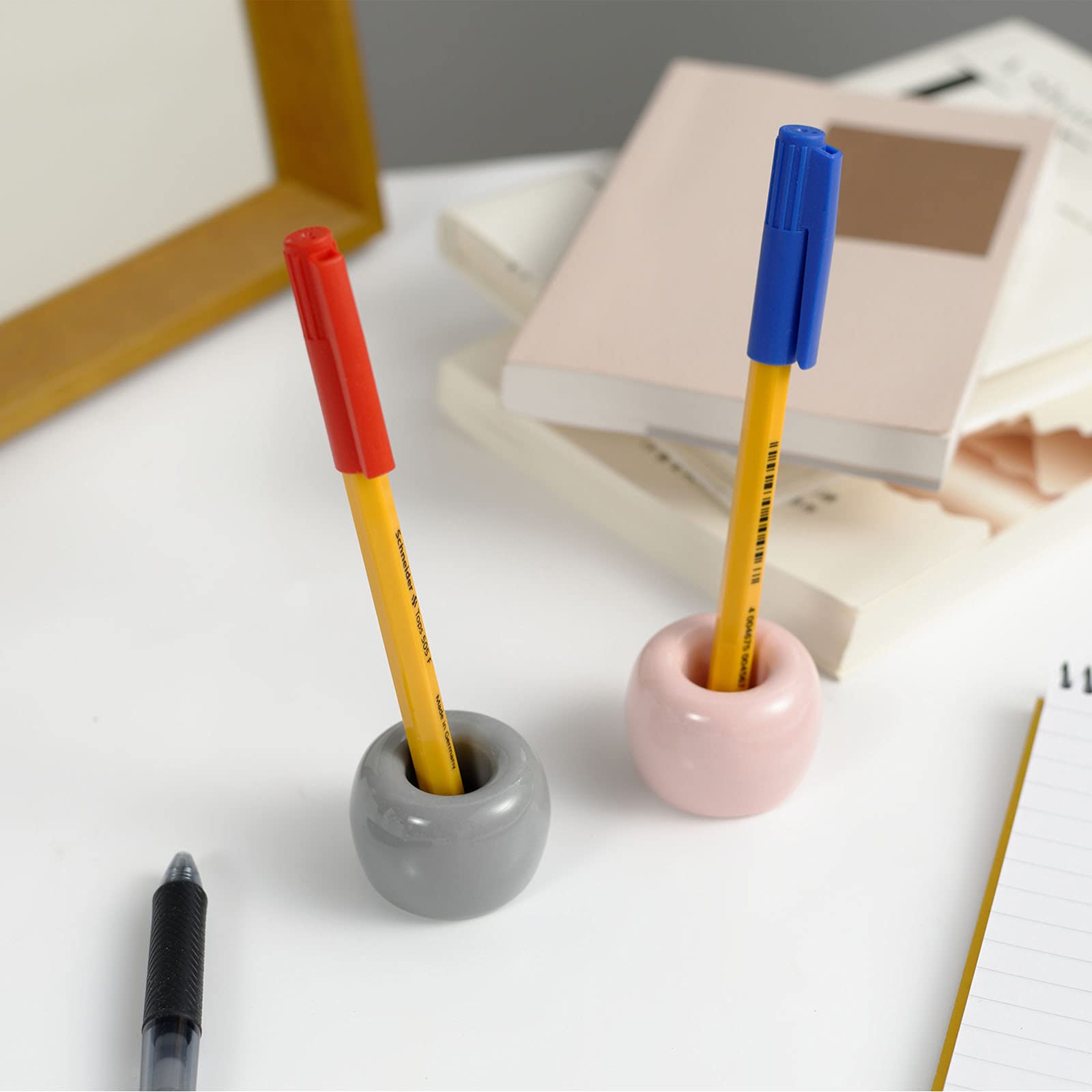 Ceramic Couple Toothbrush Holder Set - Handmade Bathroom Organizer for Electric Toothbrush Heads & Office Pens - 2-Piece Gray Toothbrush Stand for Couples - Perfect for Modern Bathrooms & Workspaces