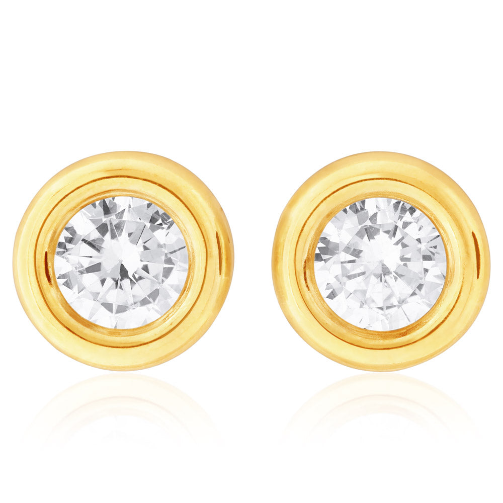 9ct Yellow Gold 5mm Bezel Zirconia Stud Earrings - Elegant Cubic Zirconia Studs for Women, Perfect for Everyday Wear & Special Occasions