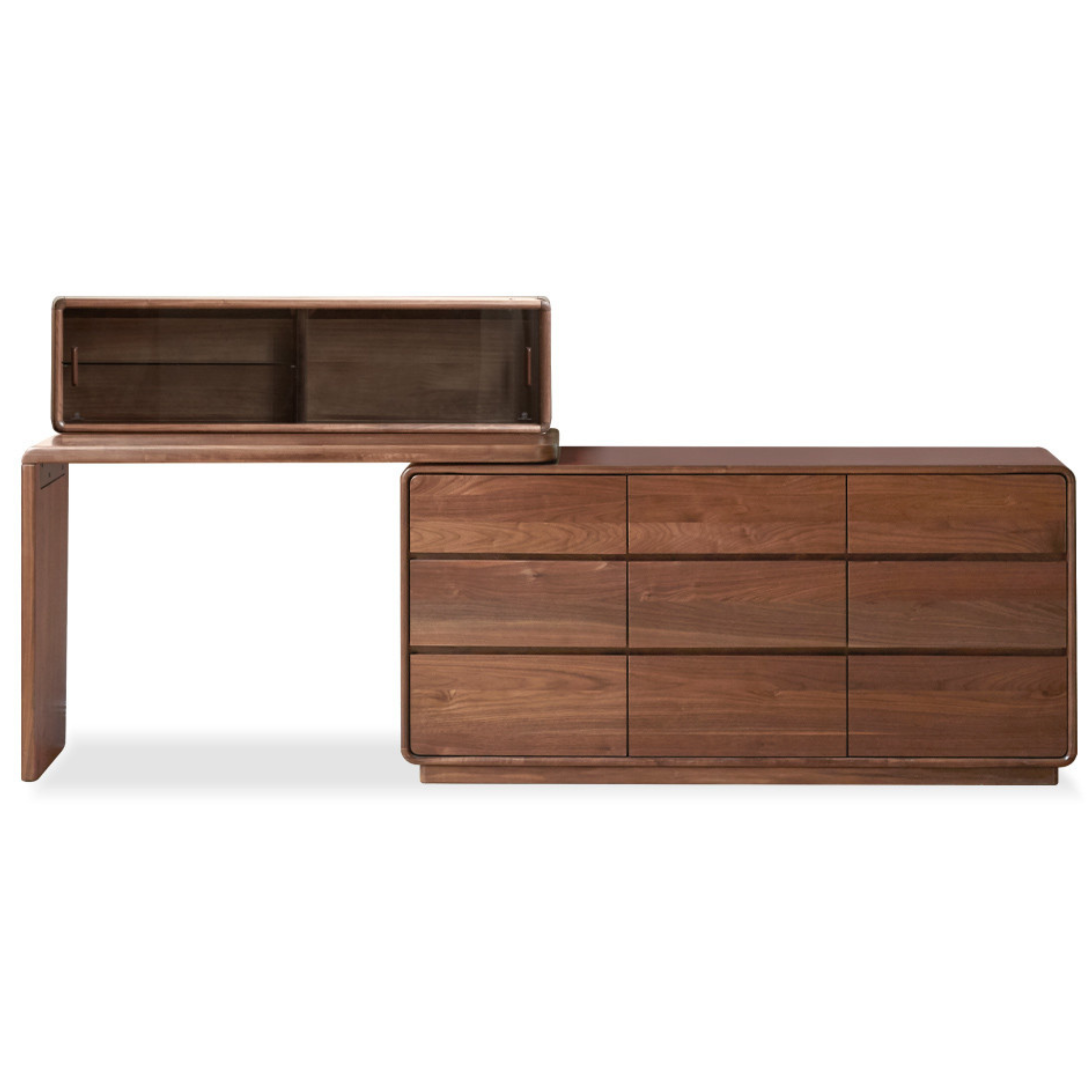 59.3x15.8x28 inch / 150.5x40x71 сm / Rich Dark Walnut color / Makeup table left  L-shaped board + Six-drawer chest  + upper shelf