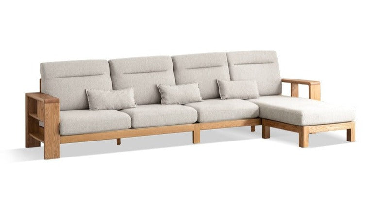 Premium Oak Solid Wood Sectional Sofa Set - Modern L-Shaped Couch with Storage for Living Room, Lounge & Family Room - Durable Hardwood Furniture for Home Decor