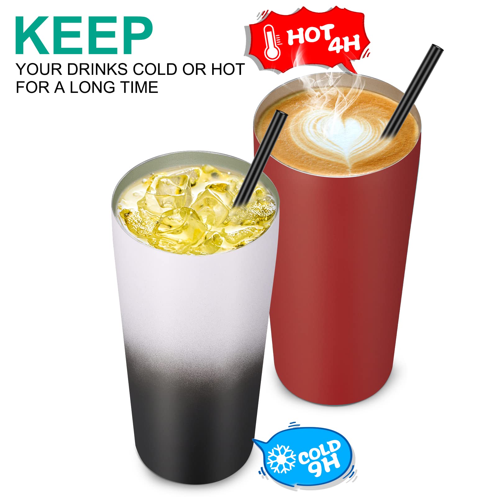 VEGOND 20oz Stainless Steel Vacuum Insulated Tumbler with Lid and Straw - 12 Pack Bulk, Double Wall Insulated Coffee Travel Mug for Hot & Cold Drinks - Perfect for Office, Gym, Camping and Outdoor Activities (Red)