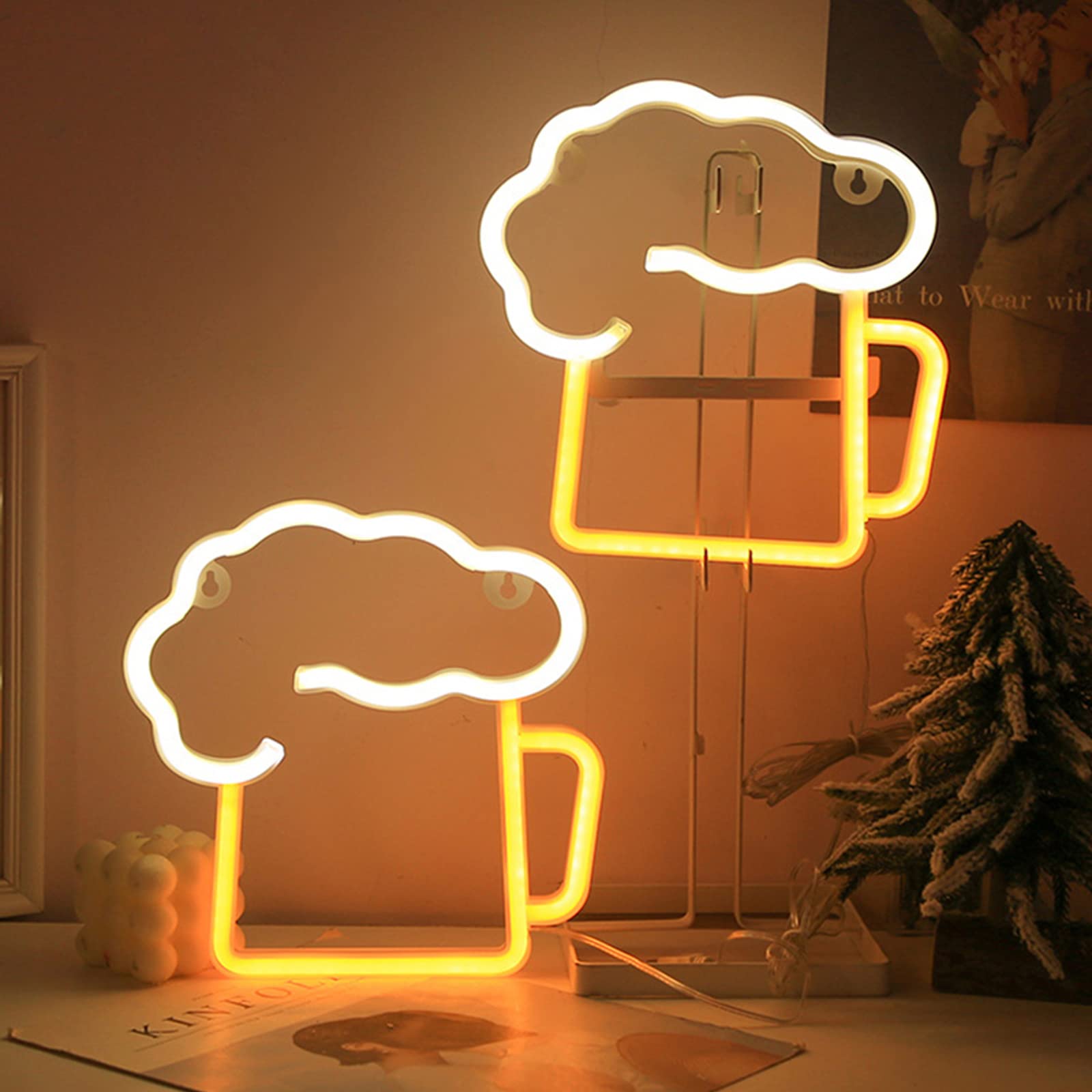 ENUOLI LED Beer Neon Light Sign - Battery & USB Powered Wall Decor for Bar, Pub, Nightclub - Hanging Art Light for Home, Store, Holiday & Birthday Party Decorations - Perfect for Game Nights, Man Cave & Themed Parties