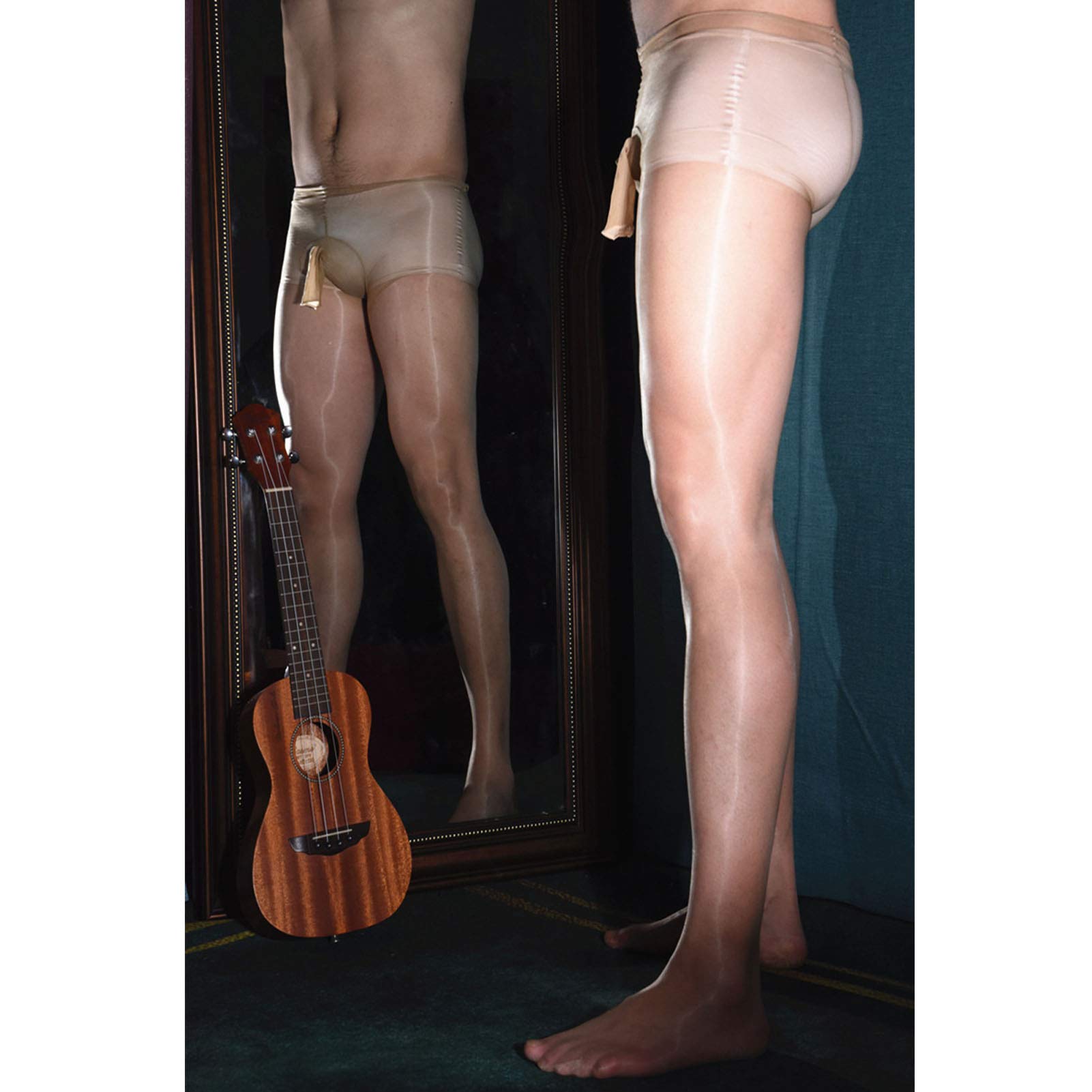 Leesuo Men's Sexy Plus Size 1D Ultra-Thin Shiny Pantyhose - Glossy Glittery Stockings & Underwear with Sheath - Perfect for Cosplay, Night Out & Special Occasions