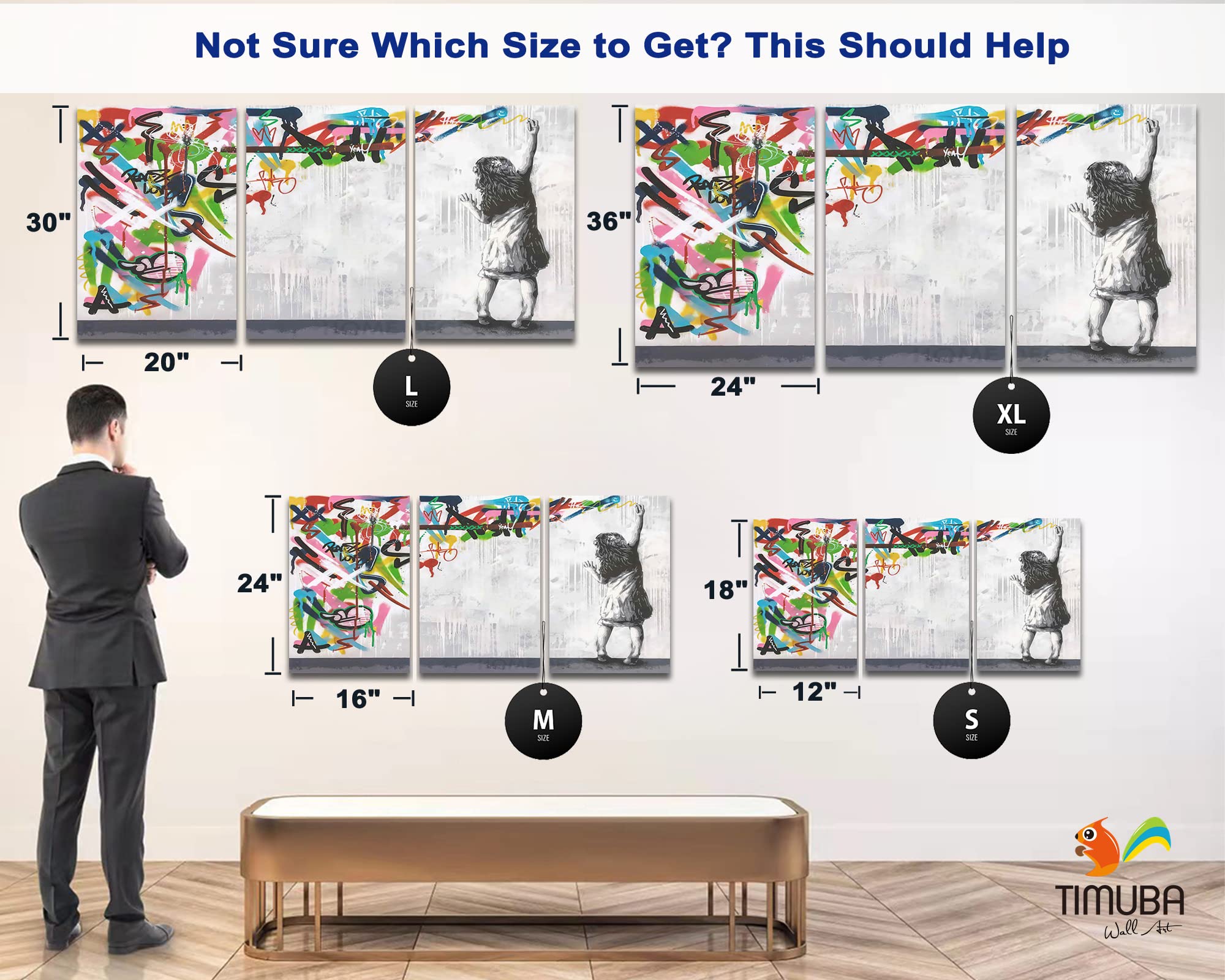 Urban Graffiti Wall Art Set - 3 Piece Street Art Canvas Prints, Framed Pop Art Decor for Bedroom & Living Room - Girl Scribbling Graffiti Style Wall Decor 20x30x3 - Perfect for Modern Home, Office & Dorm Room Decoration